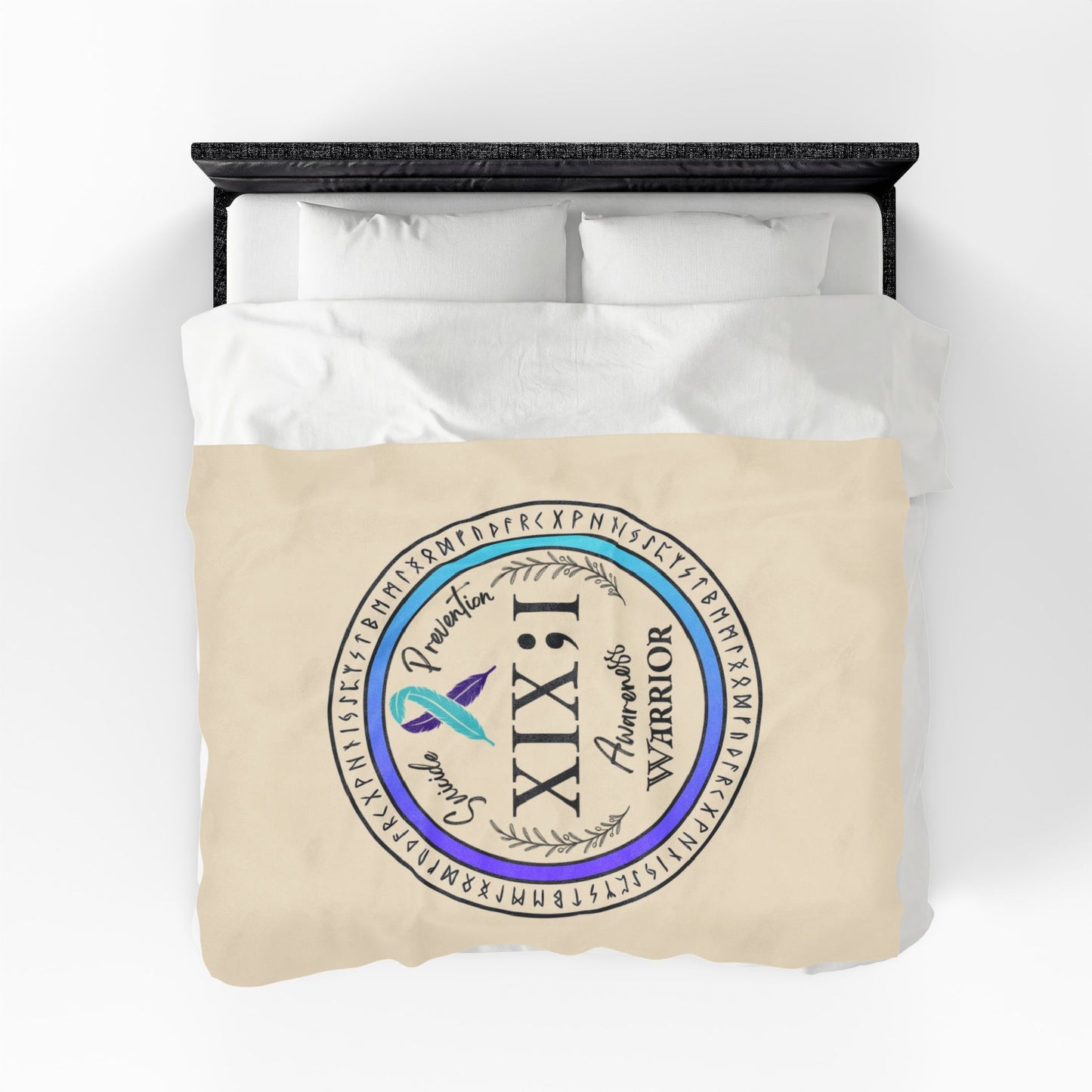 Velveteen Plush Blanket: Suicide Prevention Awareness Warrior XIX;I Teal and Purple Glow