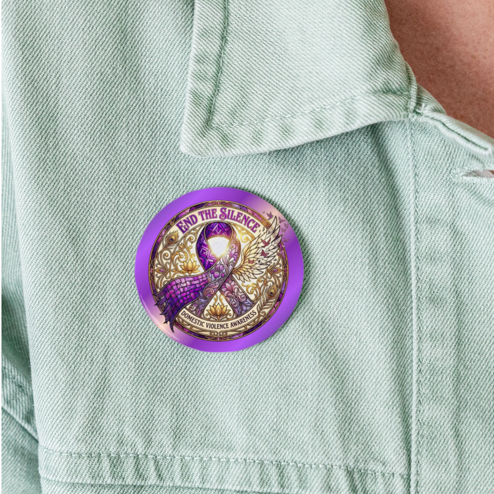 Domestic Violence Awareness Button Pin: End The Silence (5-Pack) - white