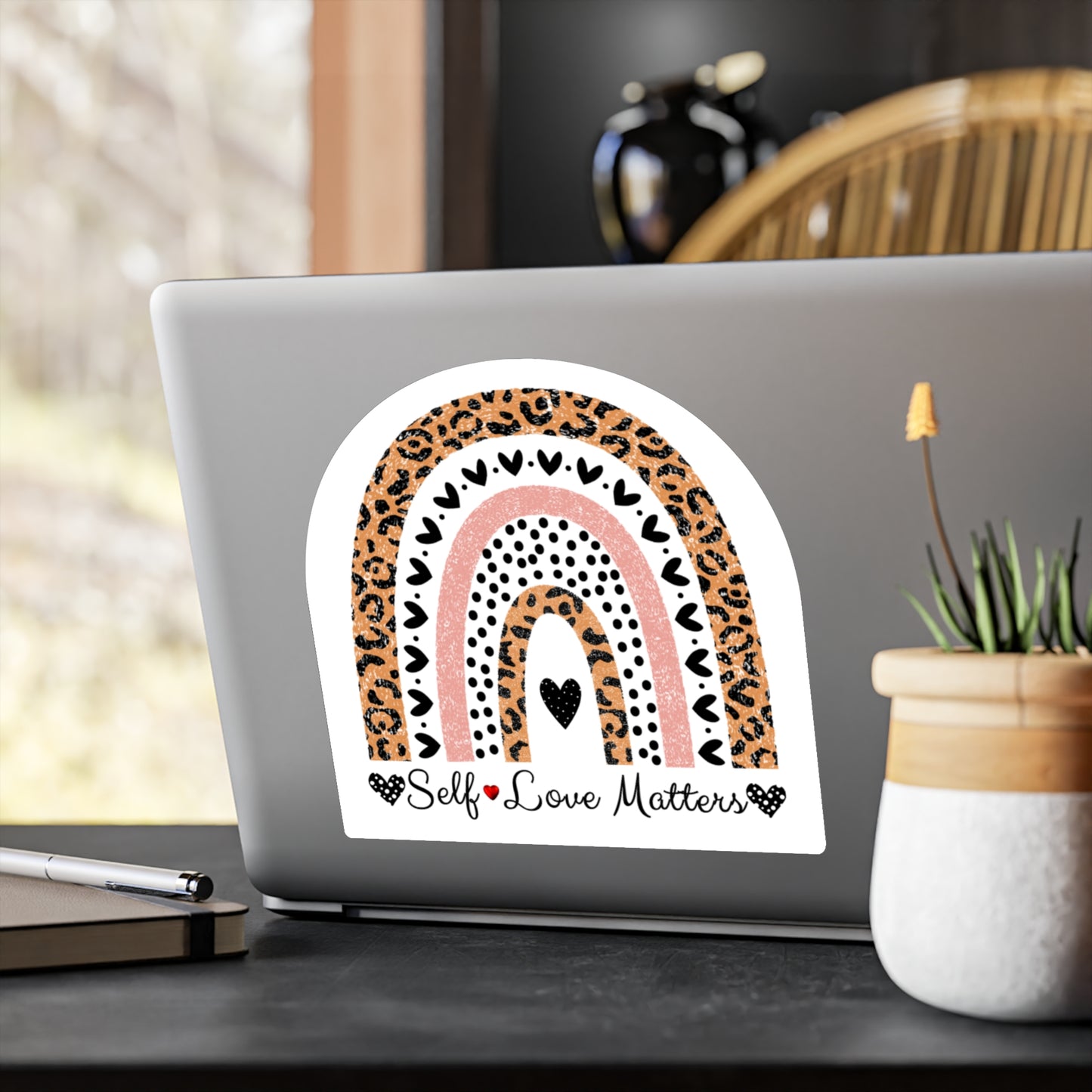 All-Weather Vinyl Decal: "Self Love Matters" Leopard Rainbow