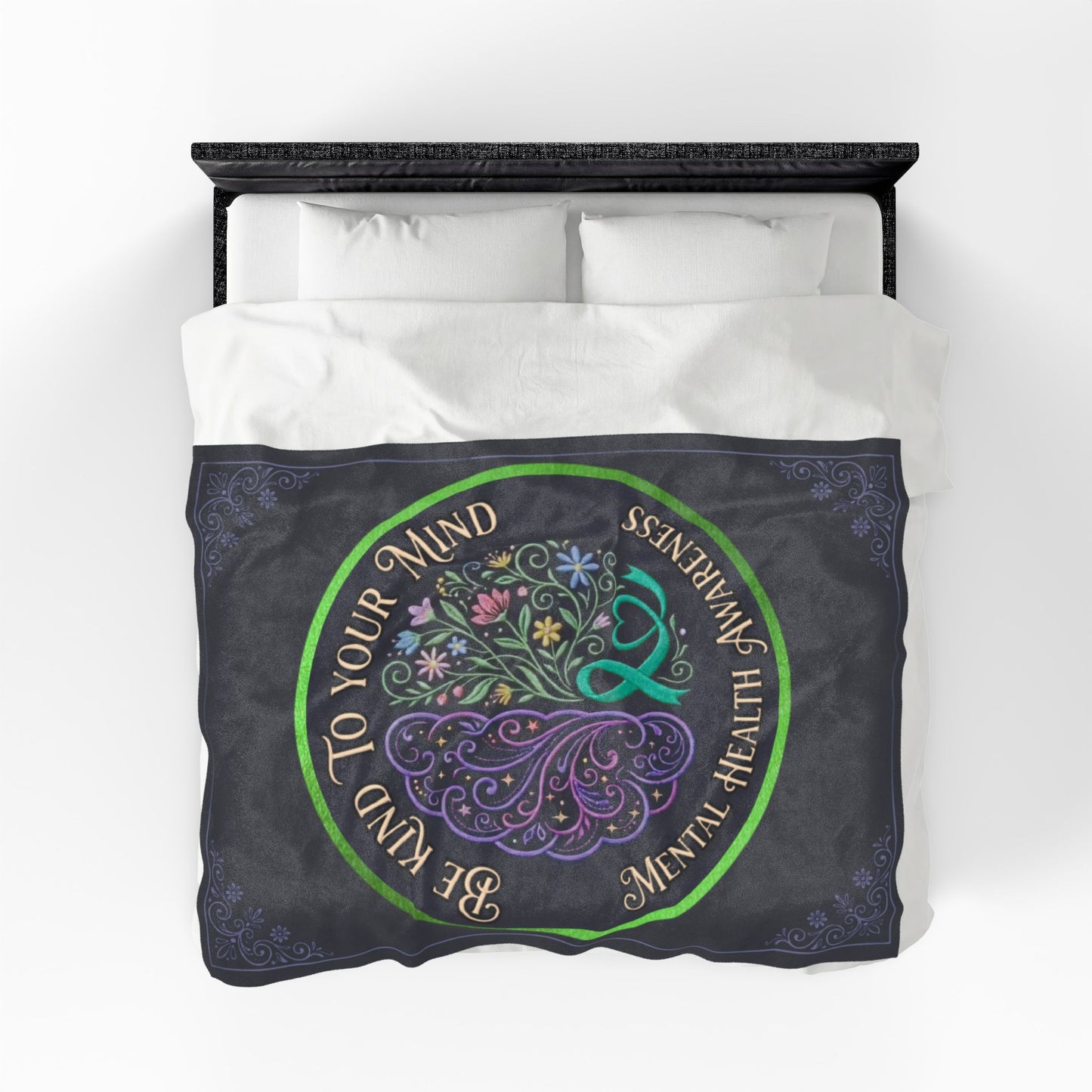 Mental Health Awareness Velveteen Blanket:"Be Kind to Your Mind" Plush Throw