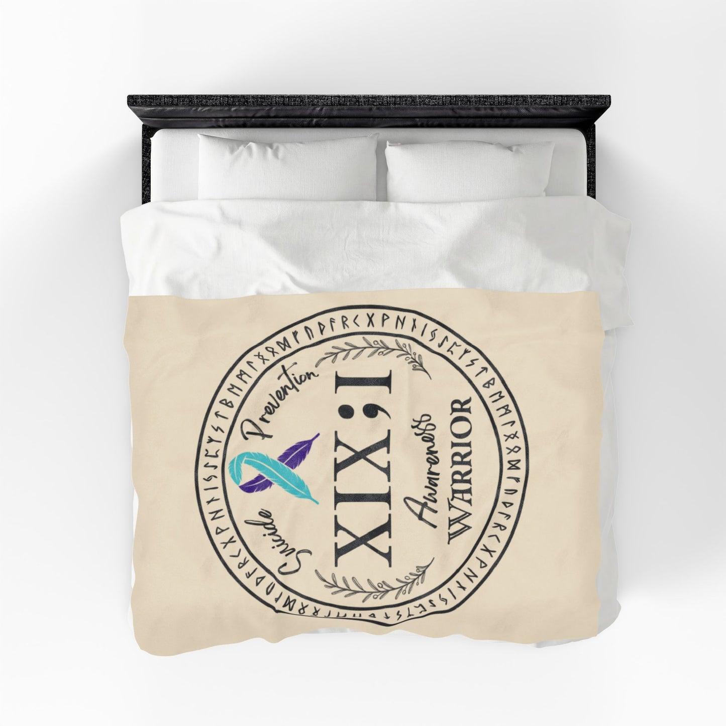 Velveteen Plush Blanket: Serene Suicide Awareness Warrior (XIX;I) Teal & Purple Support Ribbon