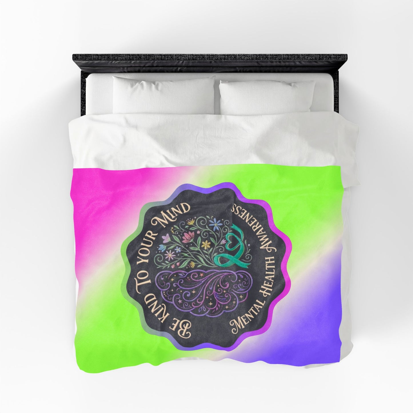Velveteen Plush Blanket: "Be Kind to Your Mind" Mental Health Awareness Throw