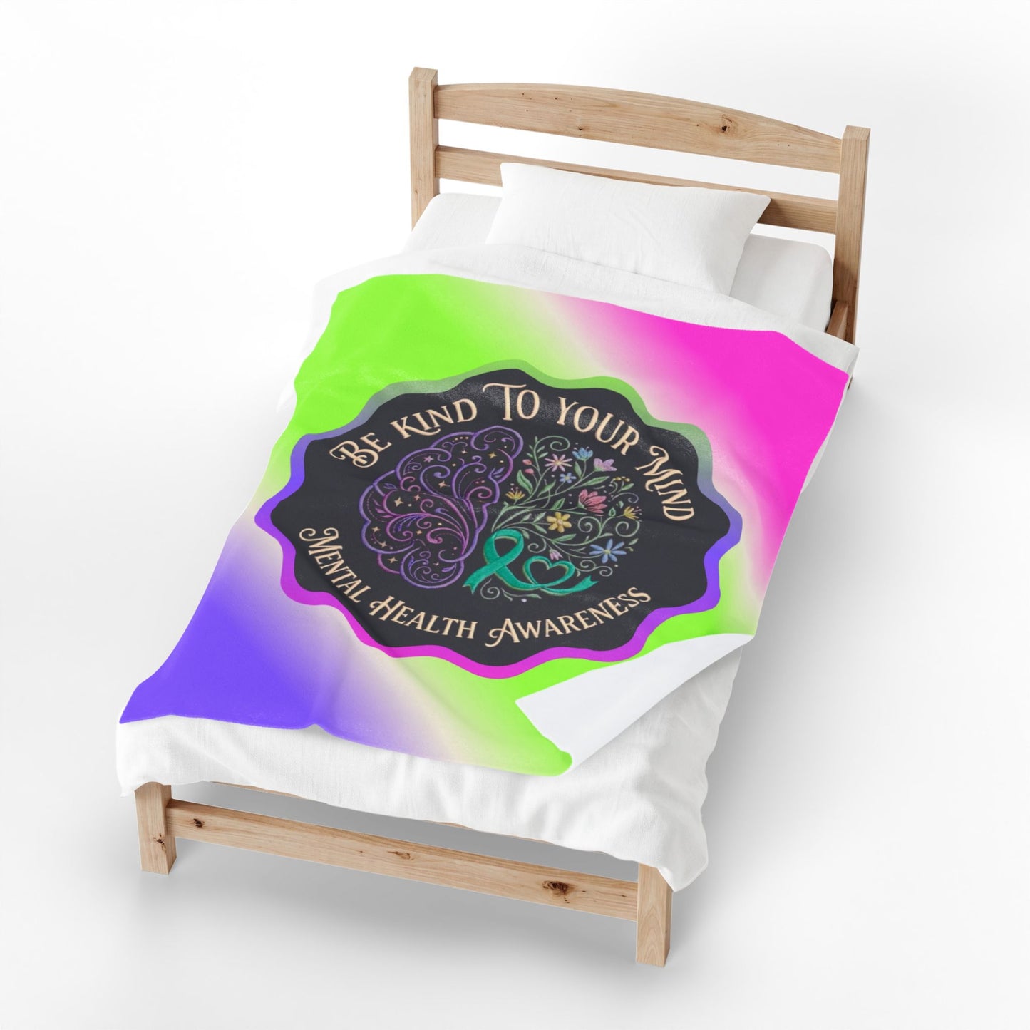 Velveteen Plush Blanket: "Be Kind to Your Mind" Mental Health Awareness Throw