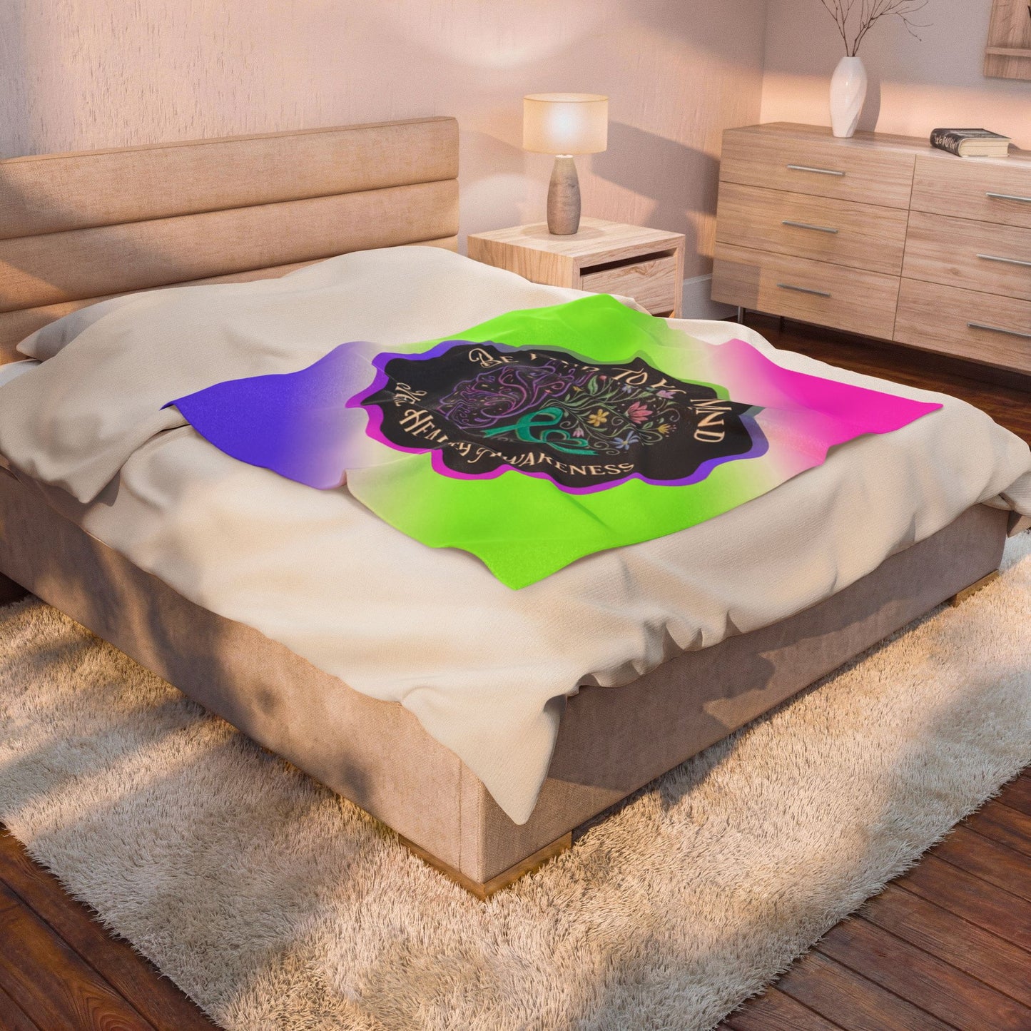 Velveteen Plush Blanket: "Be Kind to Your Mind" Mental Health Awareness Throw