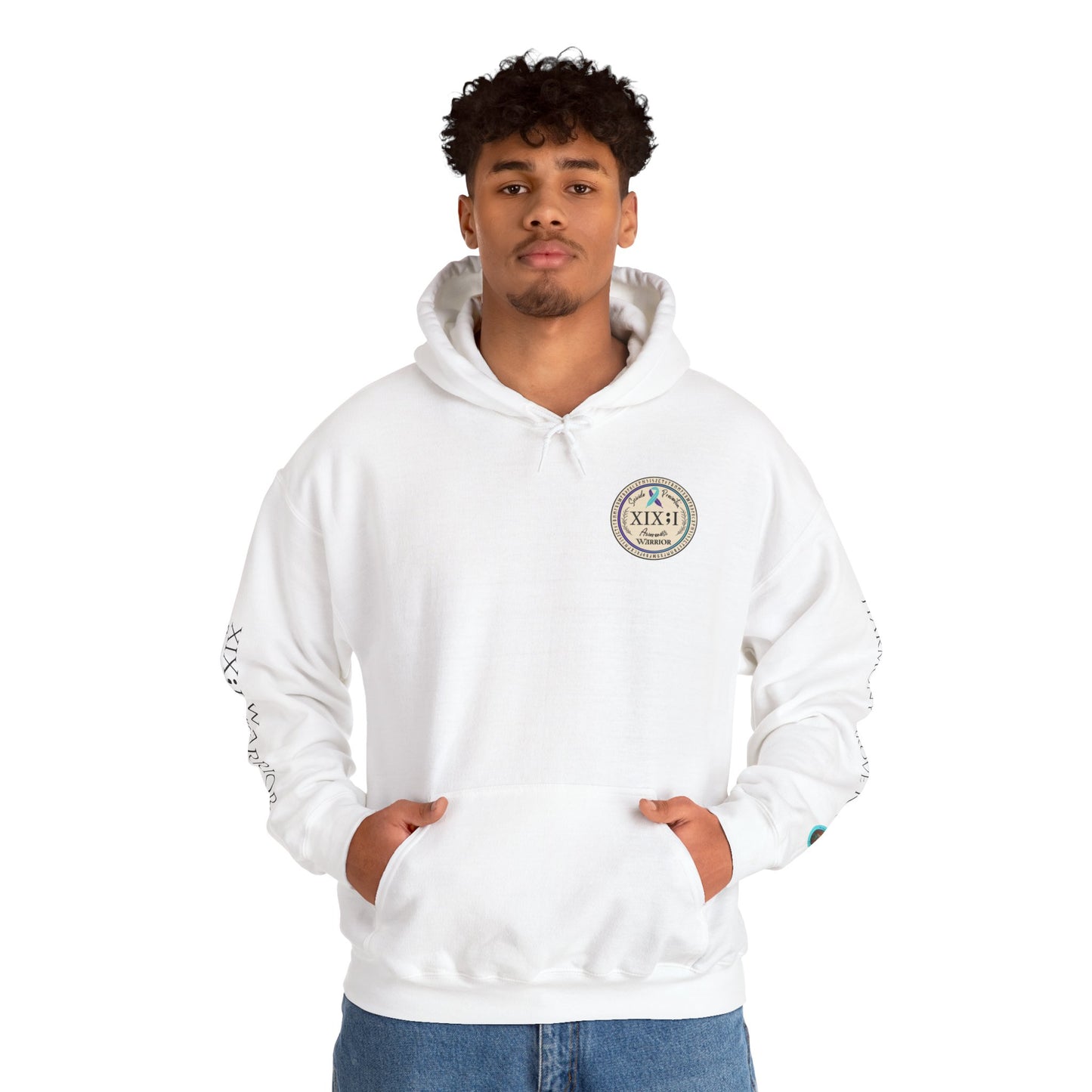 Pullover Hoodie: Suicide Awareness Warrior (XIX;I) Teal & Purple Support Ribbon