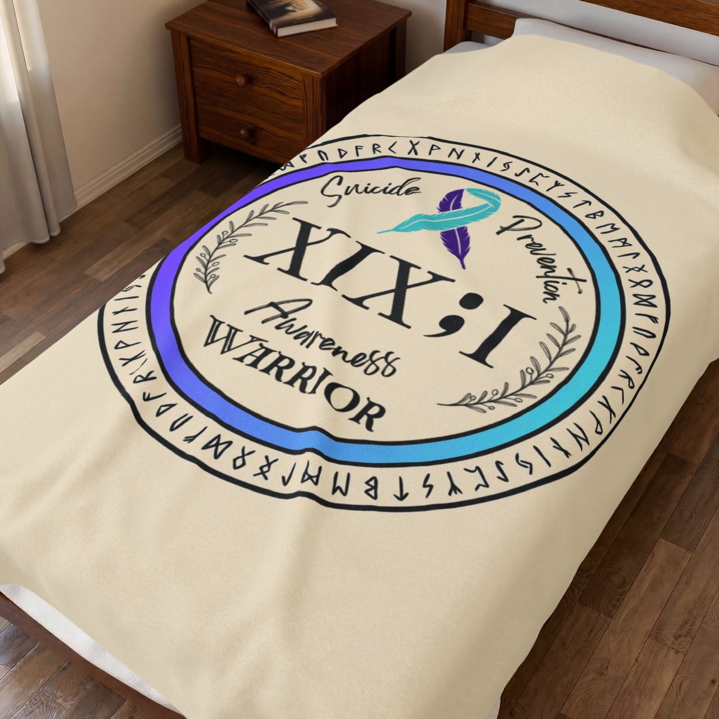 Velveteen Plush Blanket: Suicide Prevention Awareness Warrior XIX;I Teal and Purple Glow