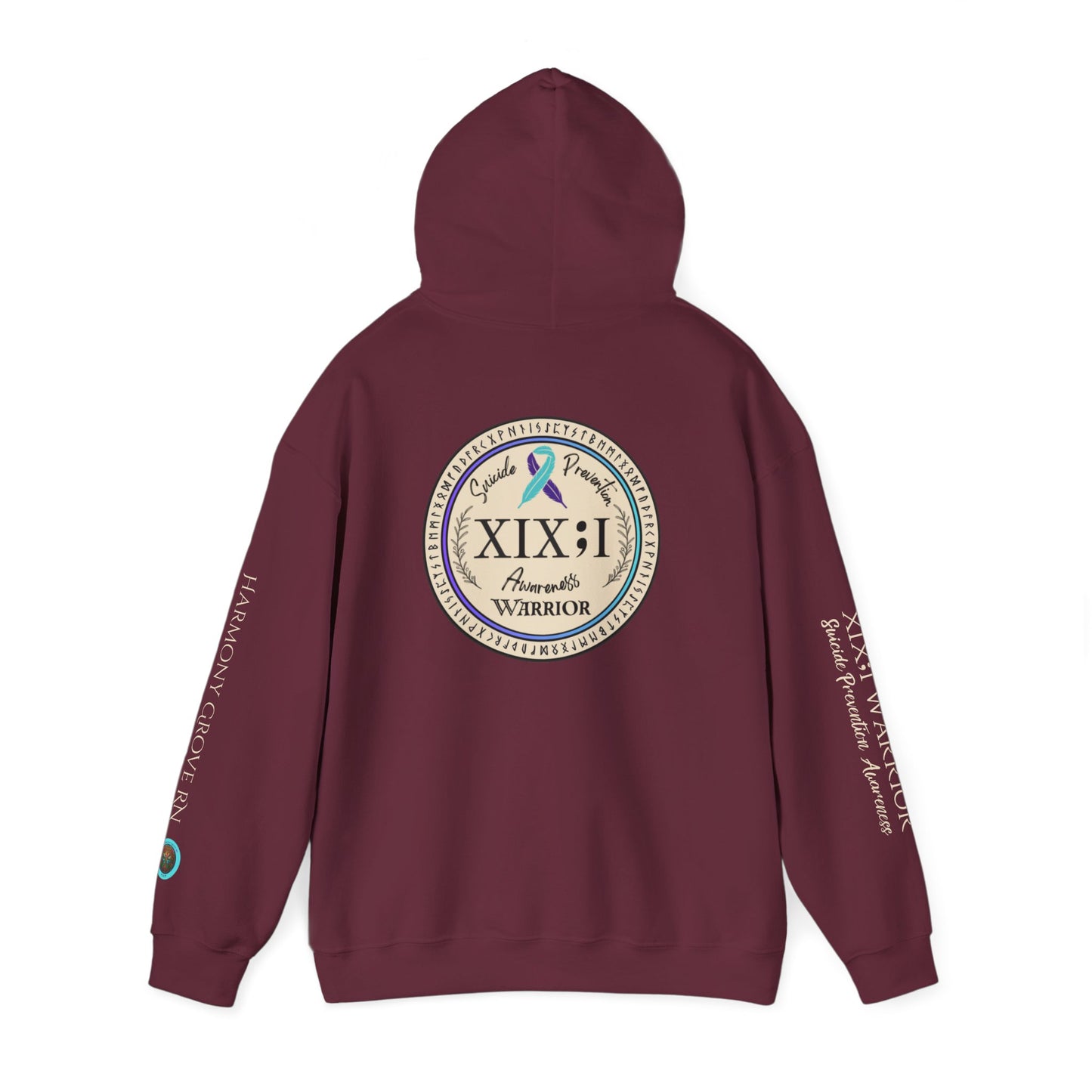 Pullover Hoodie: Suicide Awareness Warrior (XIX;I) Teal & Purple Support Ribbon