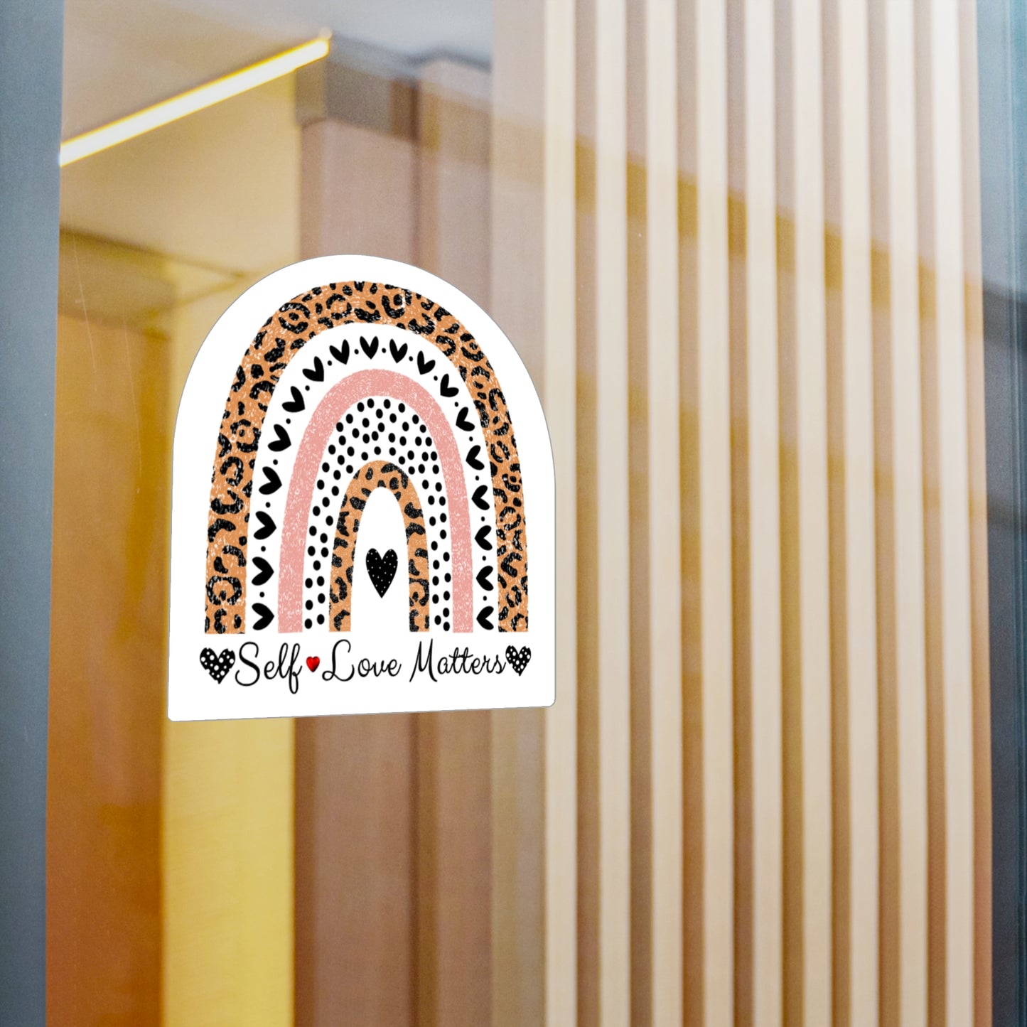 All-Weather Vinyl Decal: "Self Love Matters" Leopard Rainbow