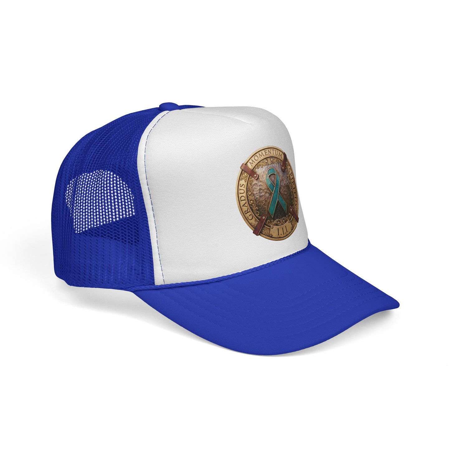 Trucker Hat: "1 Moment • 1 Breath • 1 Step" PTSD Awareness Teal Support Ribbon