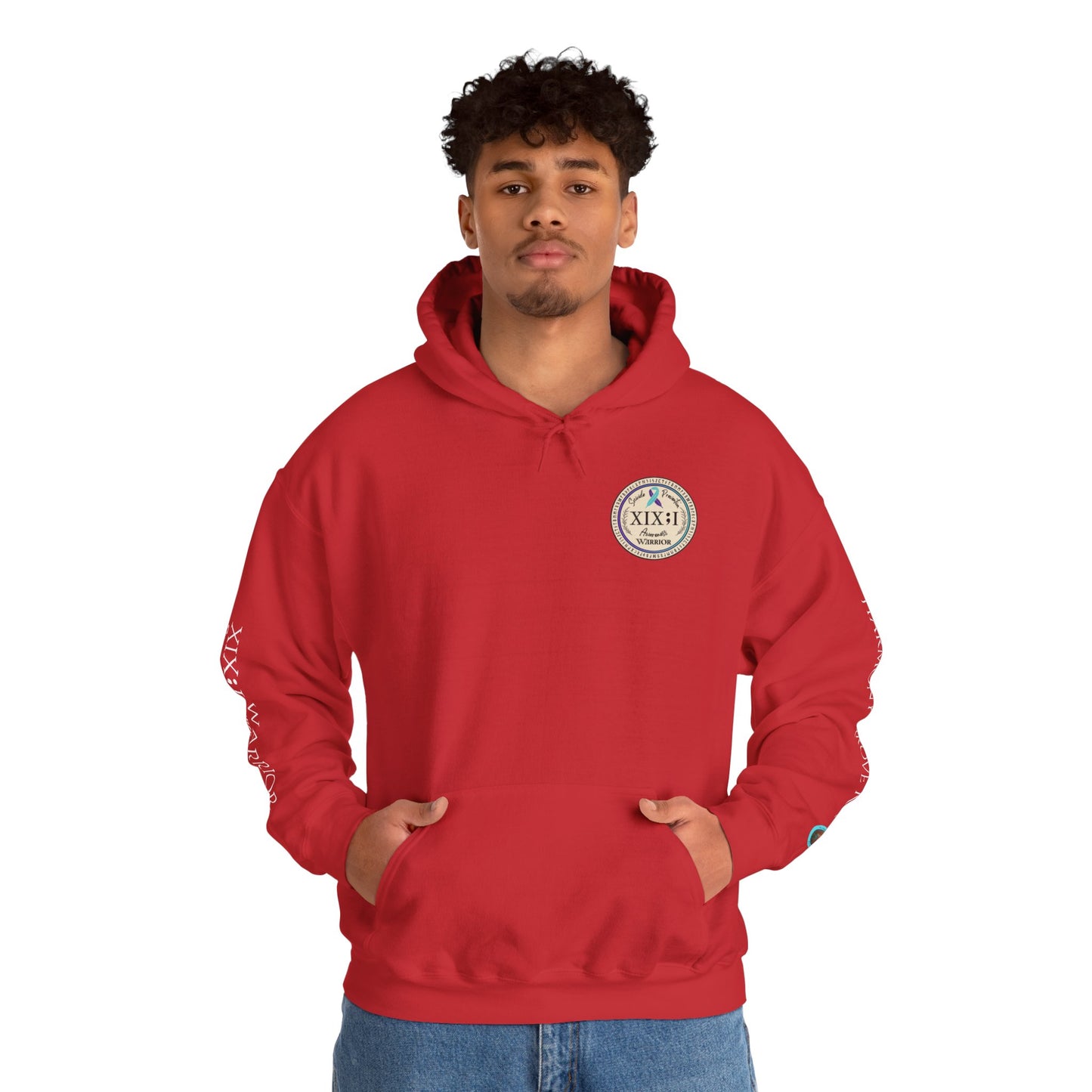 Pullover Hoodie: Suicide Awareness Warrior (XIX;I) Teal & Purple Support Ribbon