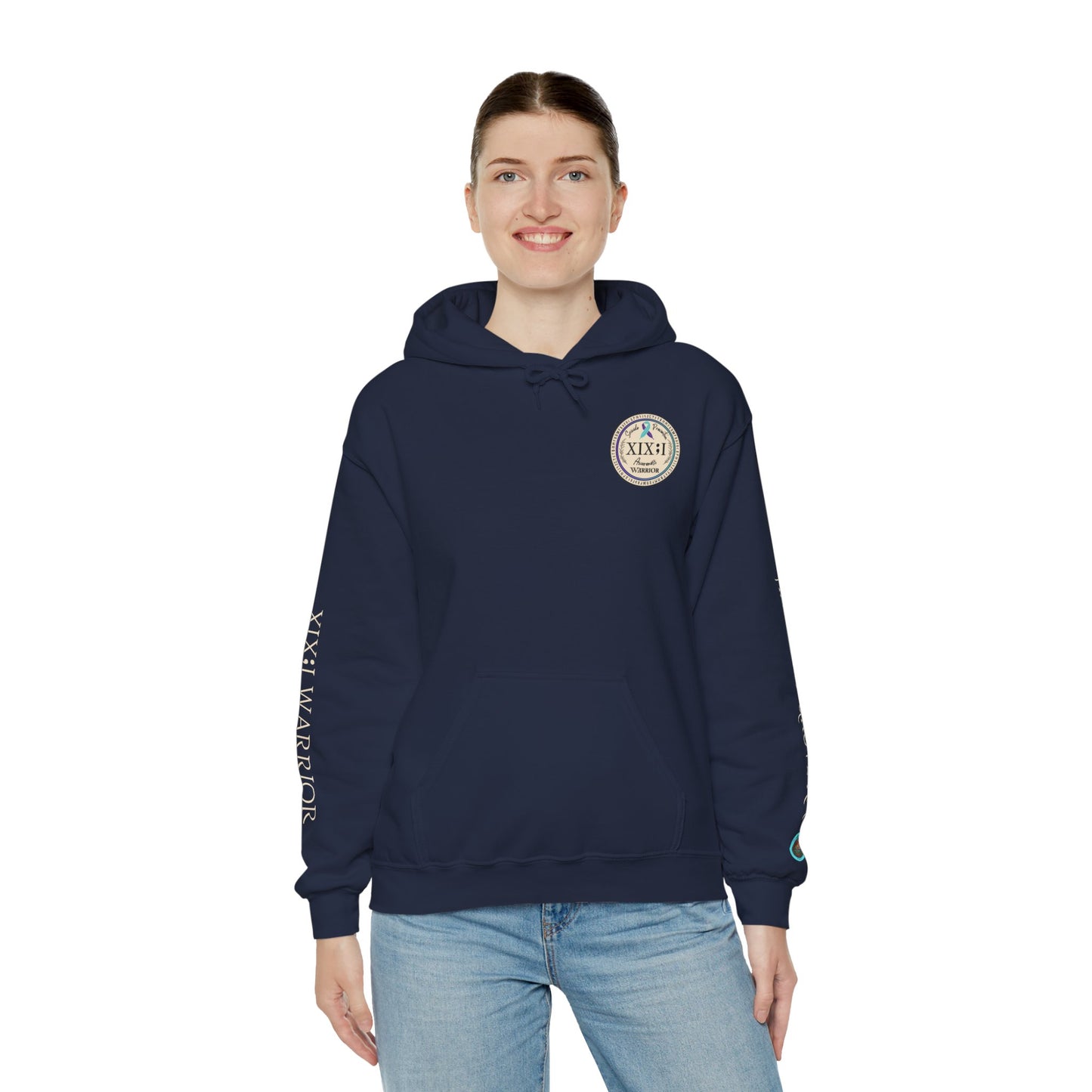 Pullover Hoodie: Suicide Awareness Warrior (XIX;I) Teal & Purple Support Ribbon