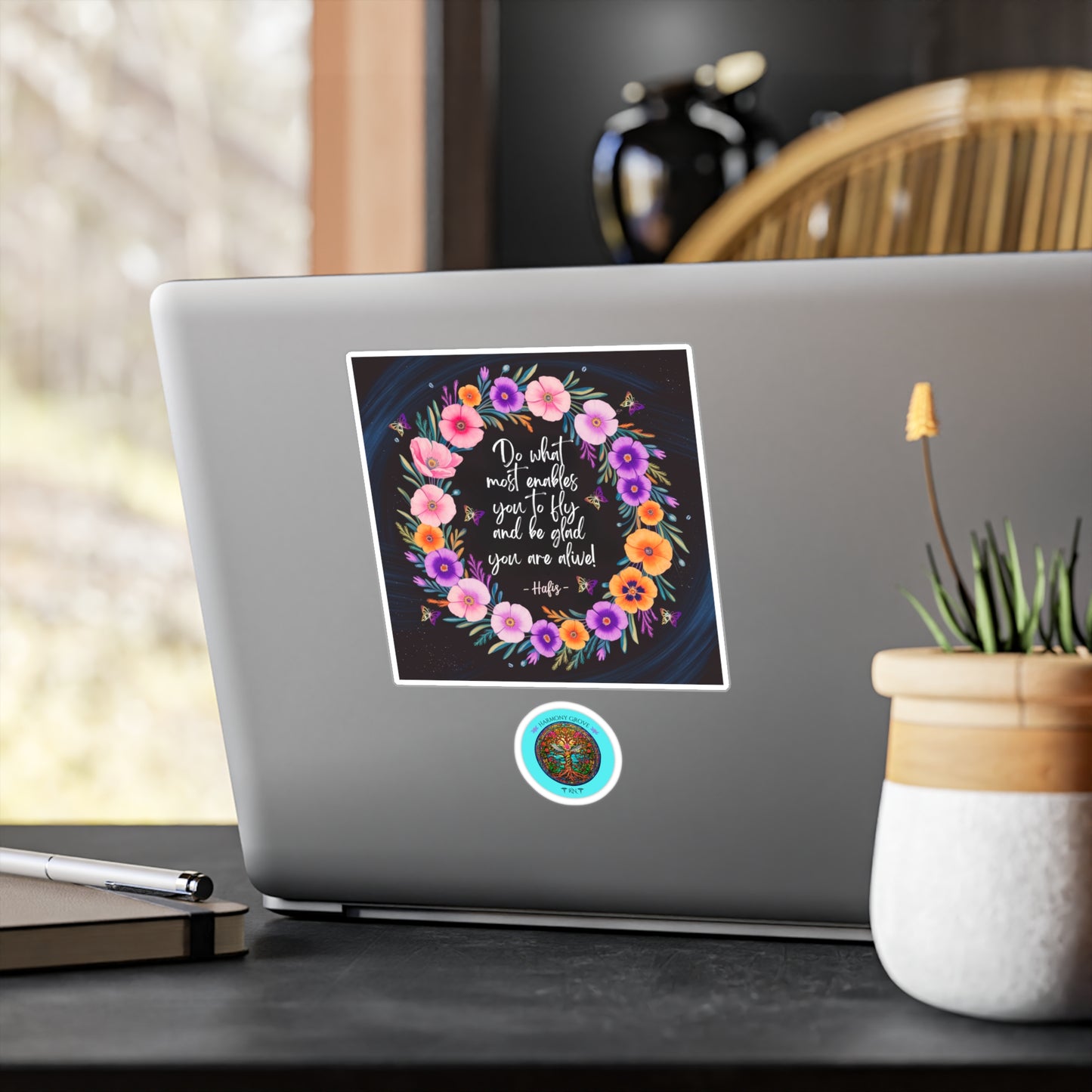 All-Weather Vinyl Decal: Floral Inspirational “Do What Most Enables You To Fly”