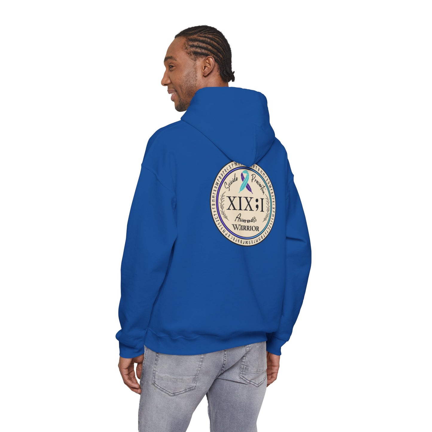 Pullover Hoodie: Suicide Awareness Warrior (XIX;I) Teal & Purple Support Ribbon