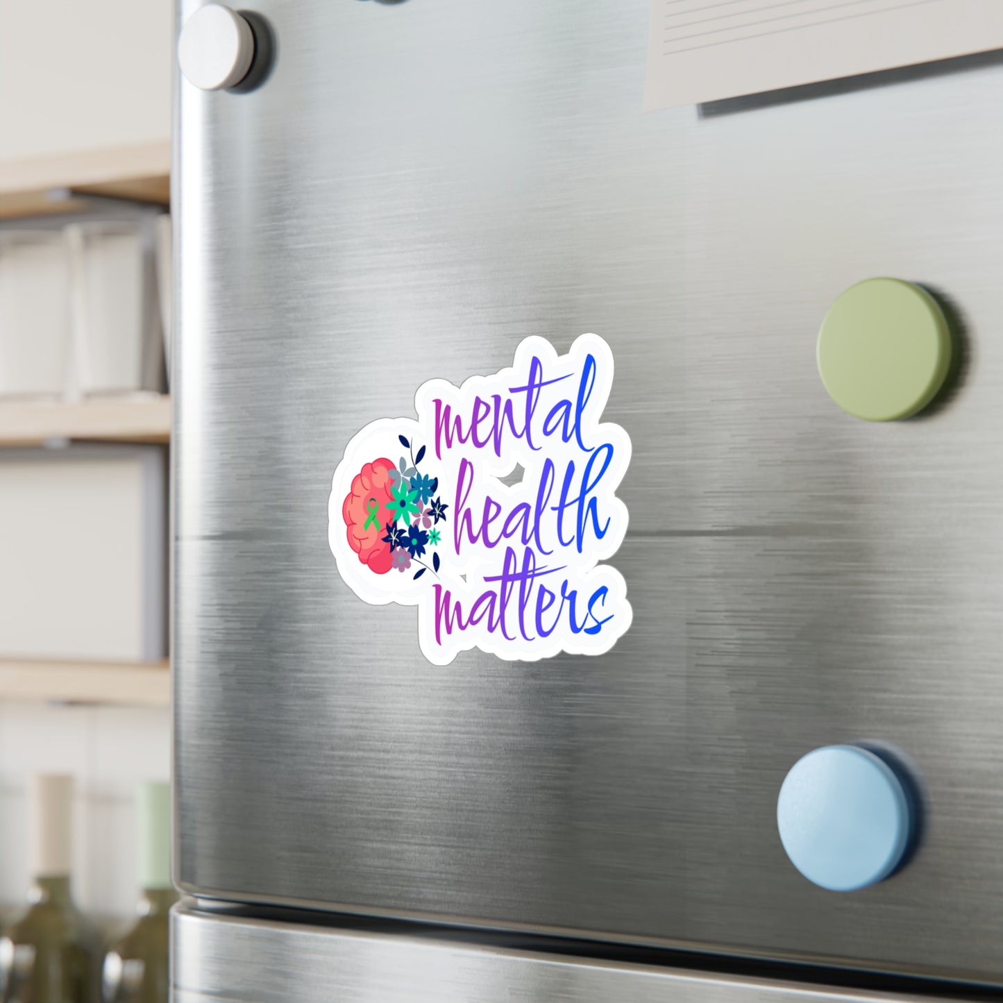 All-Weather Vinyl Decal: Mental Health Matters with Brain & Floral Design