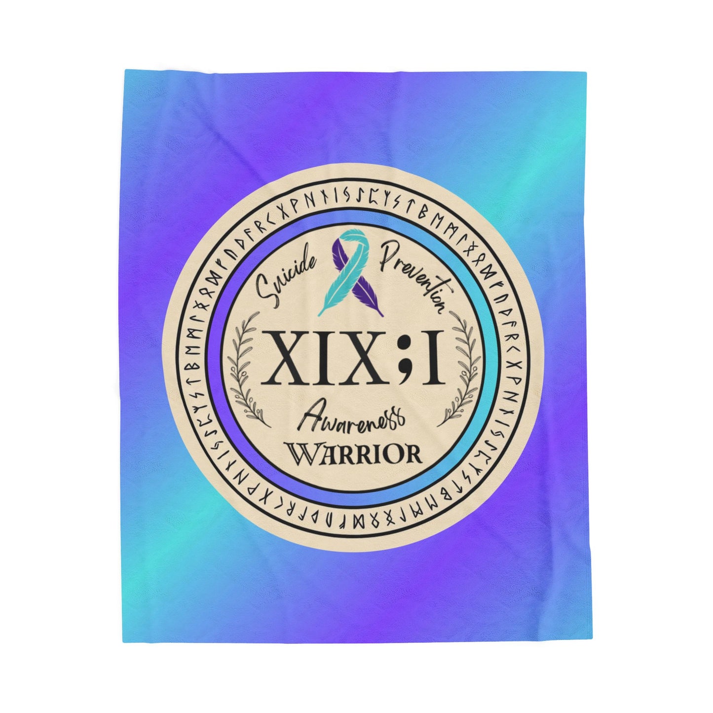 Velveteen Plush Blanket: Vibrant Suicide Awareness Warrior XIX;I Teal & Purple Support Ribbon