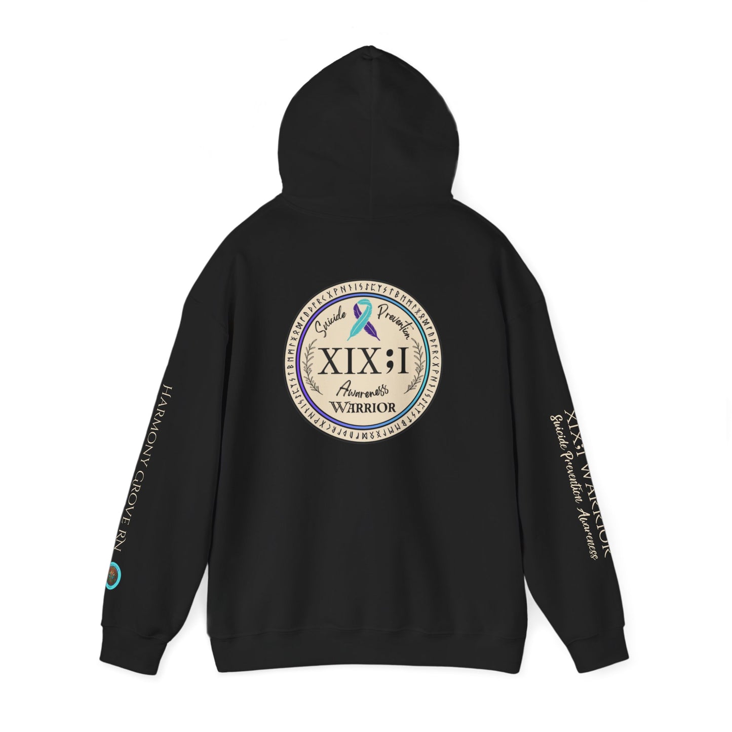 Pullover Hoodie: Suicide Awareness Warrior (XIX;I) Teal & Purple Support Ribbon