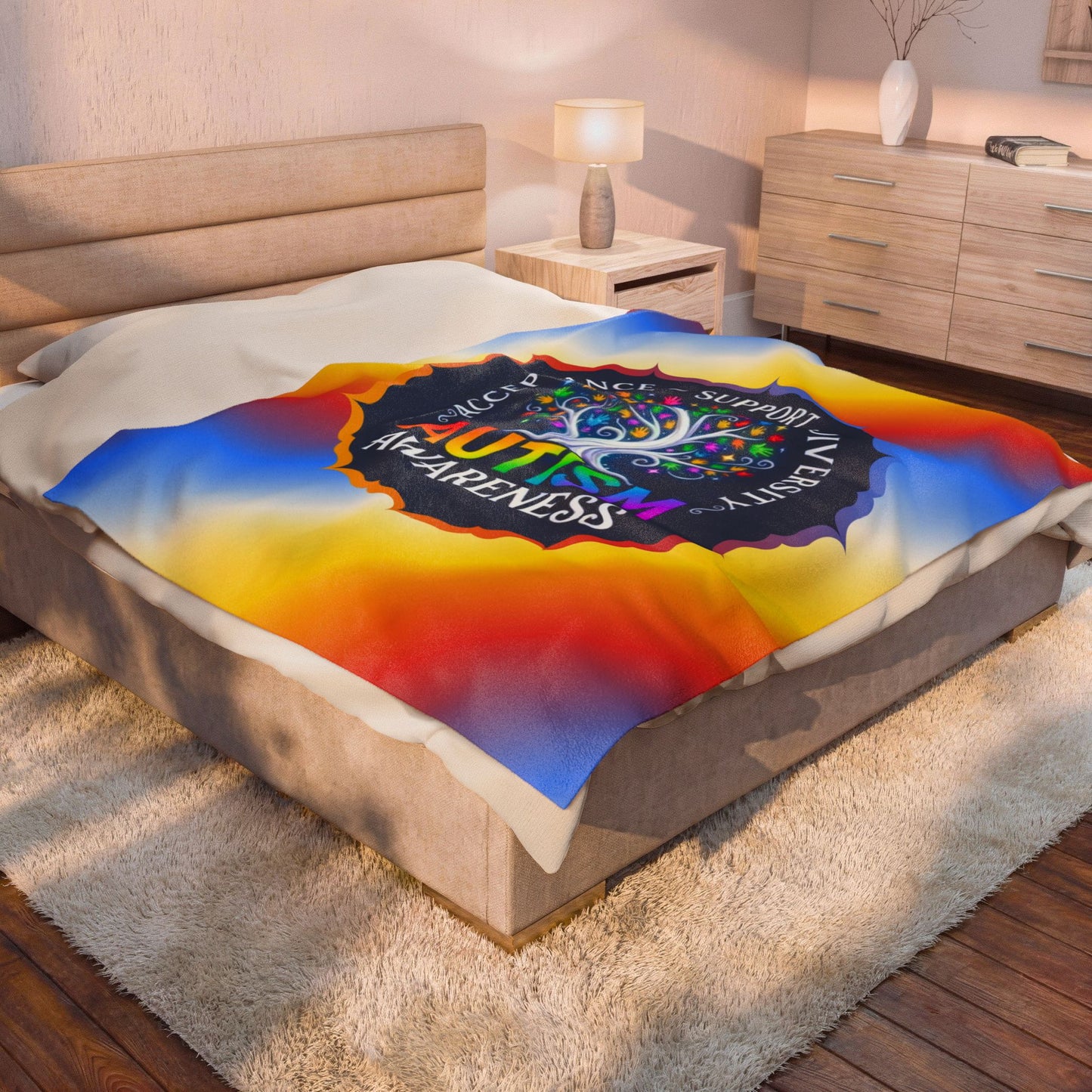 Velveteen Plush Blanket: "Acceptance • Support • Diversity" Autism Awareness