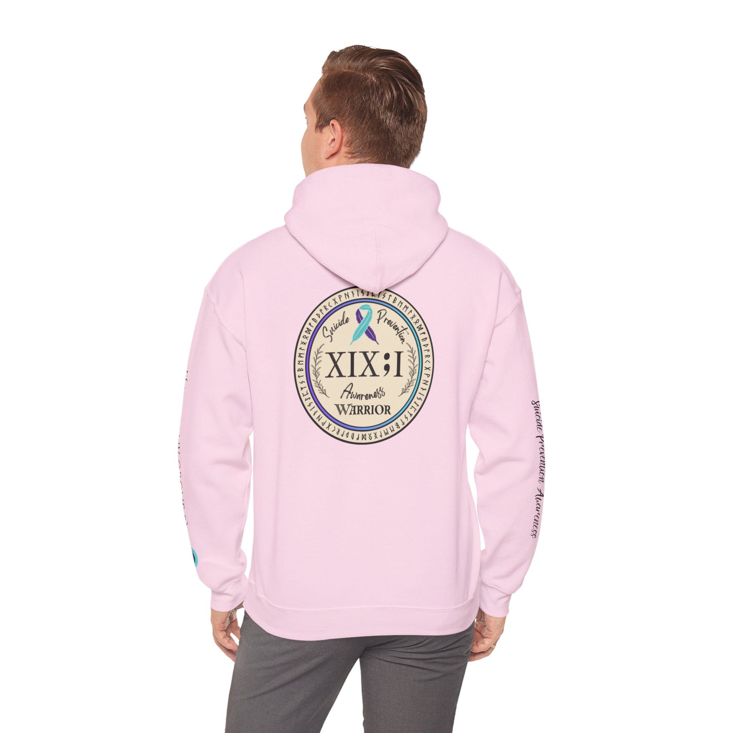 Pullover Hoodie: Suicide Awareness Warrior (XIX;I) Teal & Purple Support Ribbon