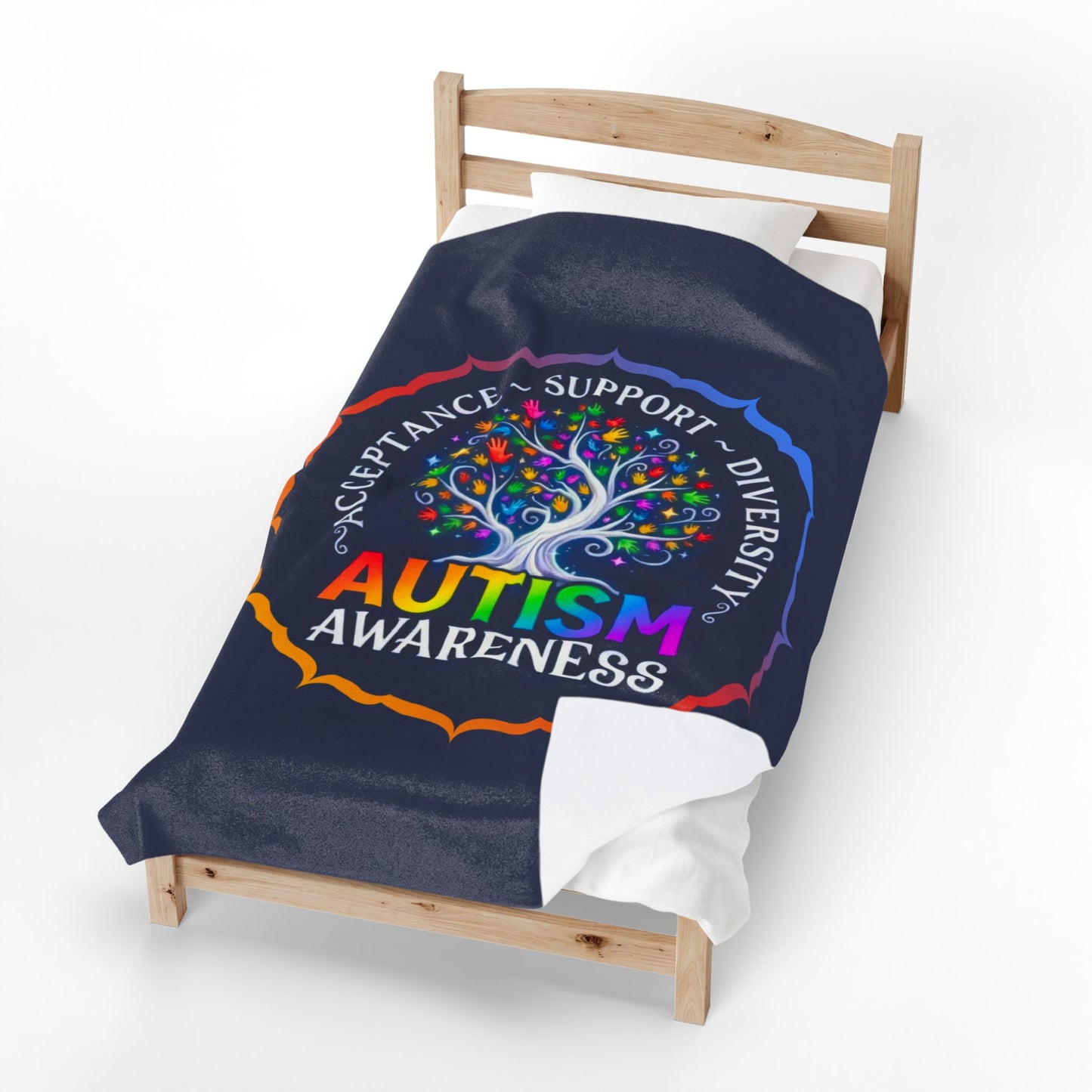 Velveteen Plush Blanket: "Acceptance-Support-Diversity" Autism Awareness