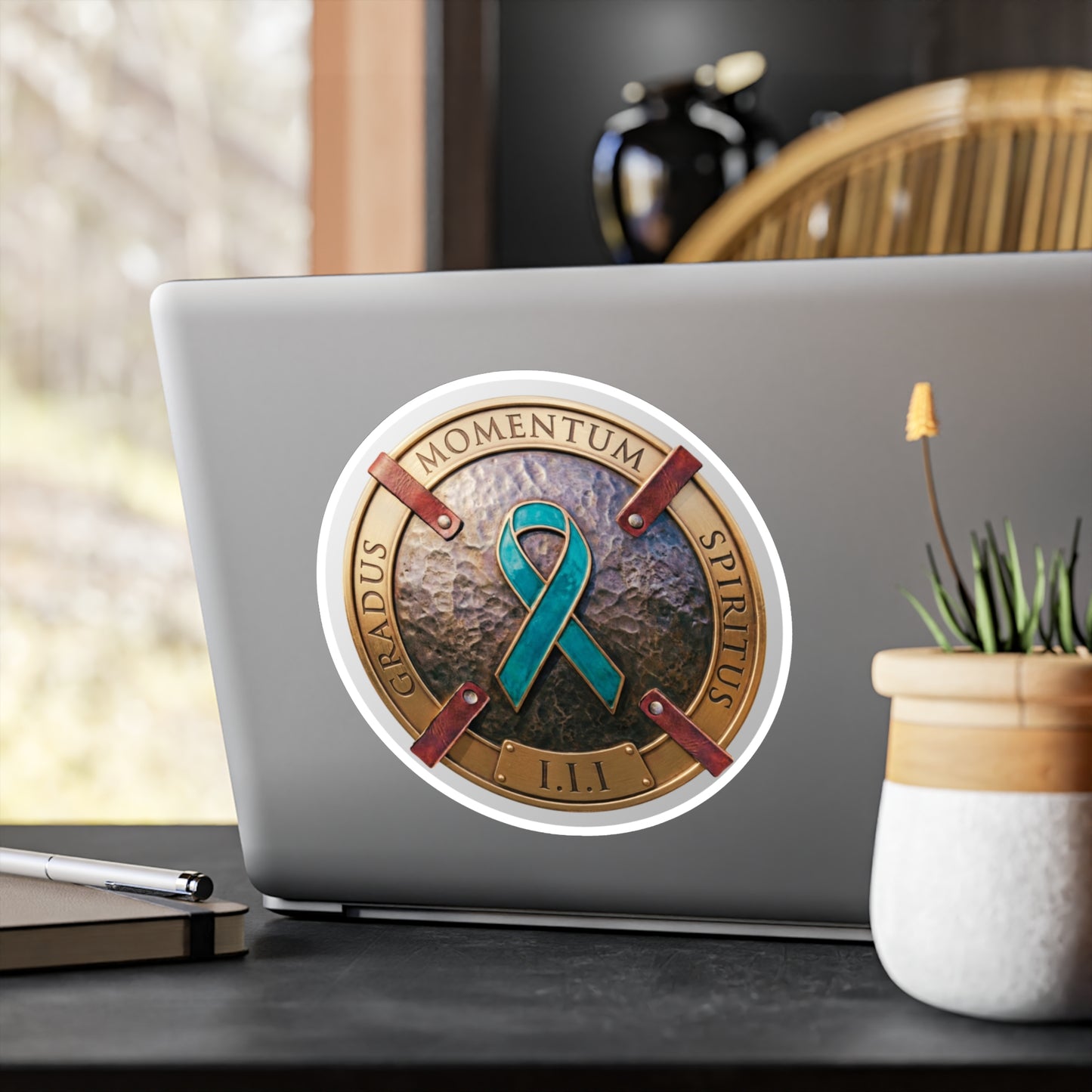 All-Weather Vinyl Decal: PTSD Awareness Ribbon Crest