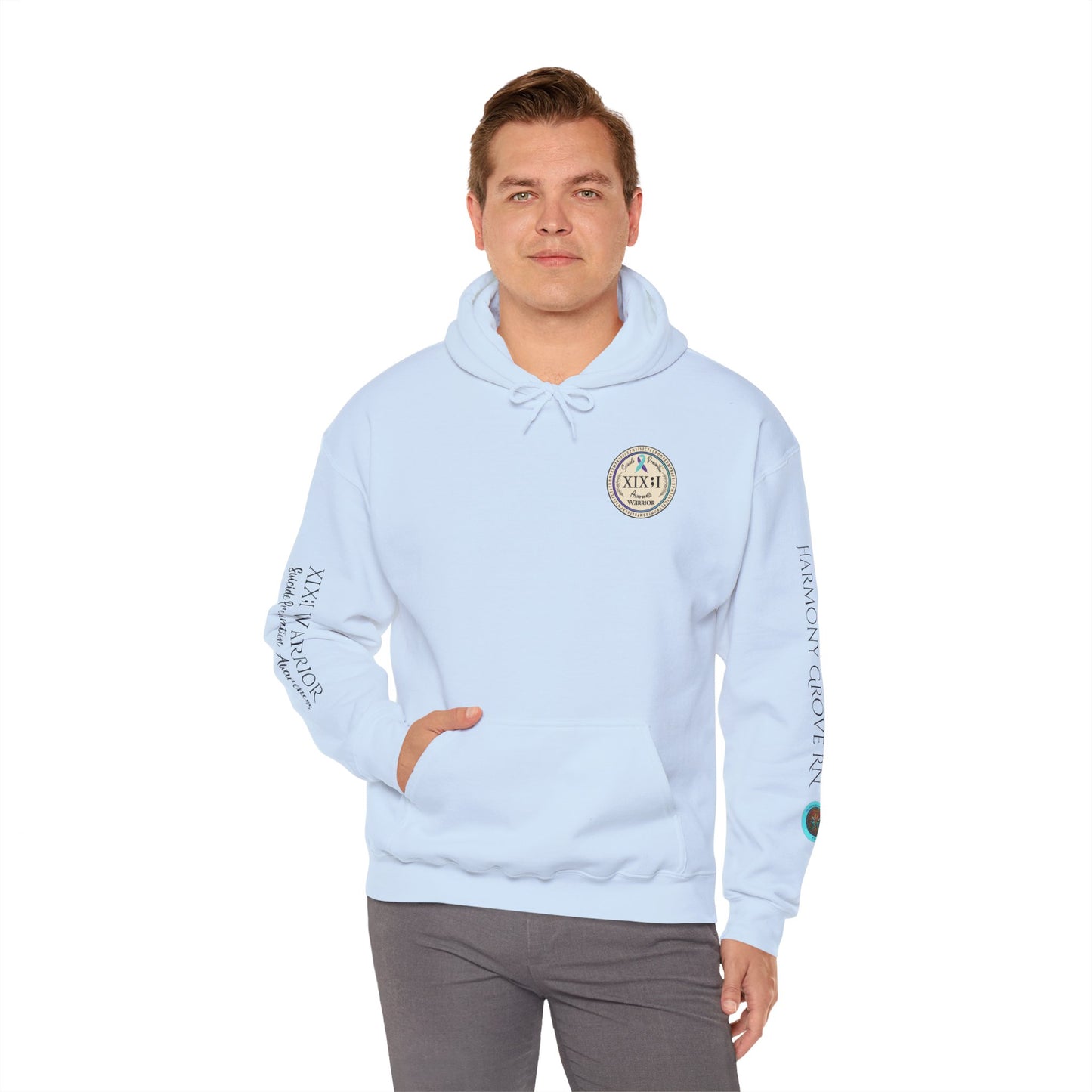 Pullover Hoodie: Suicide Awareness Warrior (XIX;I) Teal & Purple Support Ribbon