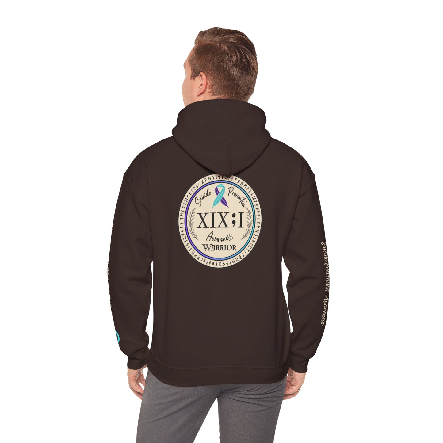 Pullover Hoodie: Suicide Awareness Warrior (XIX;I) Teal & Purple Support Ribbon