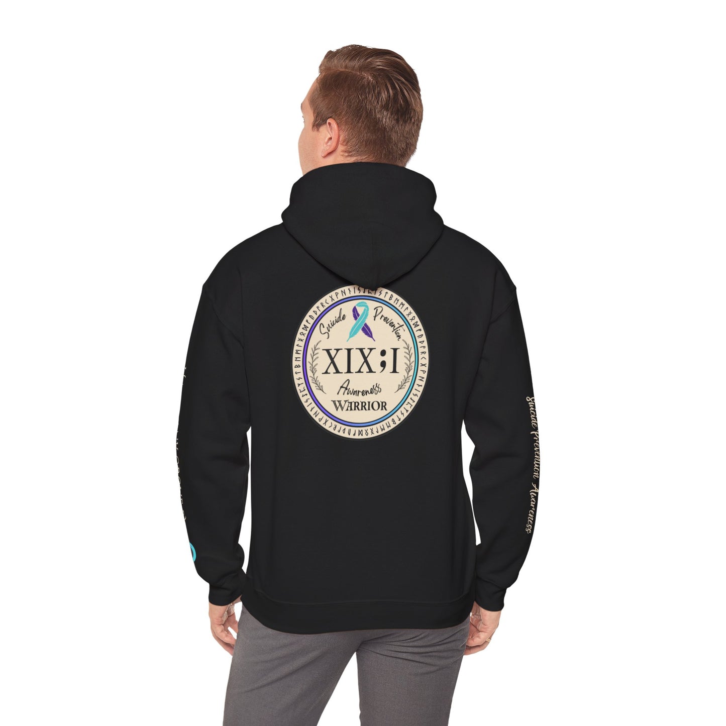 Pullover Hoodie: Suicide Awareness Warrior (XIX;I) Teal & Purple Support Ribbon