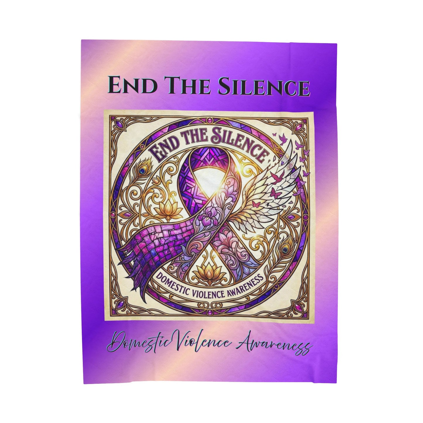 Velveteen Plush Blanket: "End The Silence" Domestic Violence Awareness Purple Support Ribbon