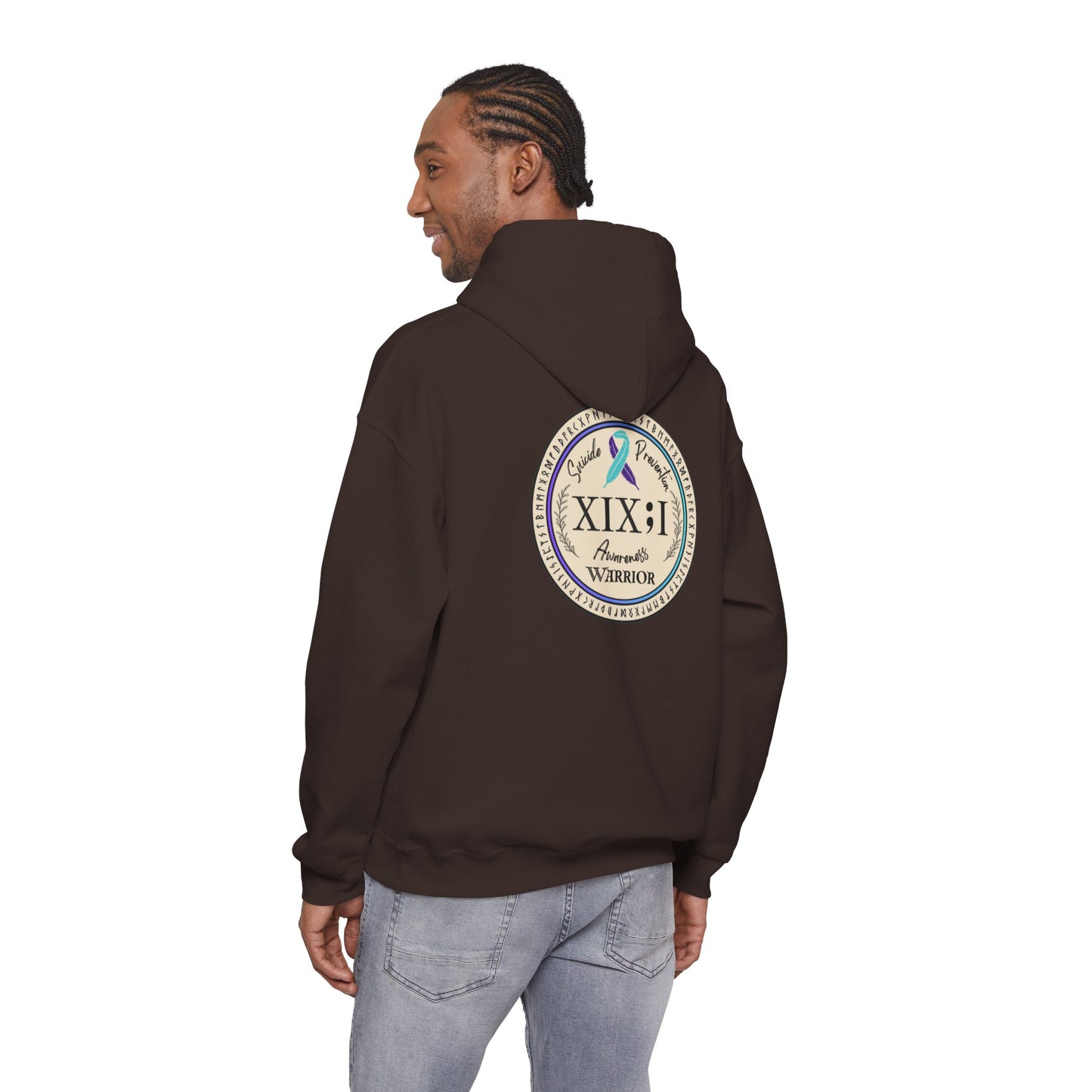 Pullover Hoodie: Suicide Awareness Warrior (XIX;I) Teal & Purple Support Ribbon