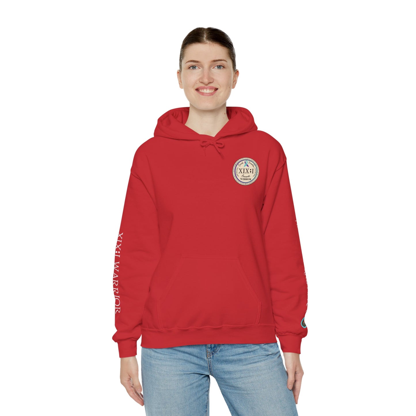 Pullover Hoodie: Suicide Awareness Warrior (XIX;I) Teal & Purple Support Ribbon