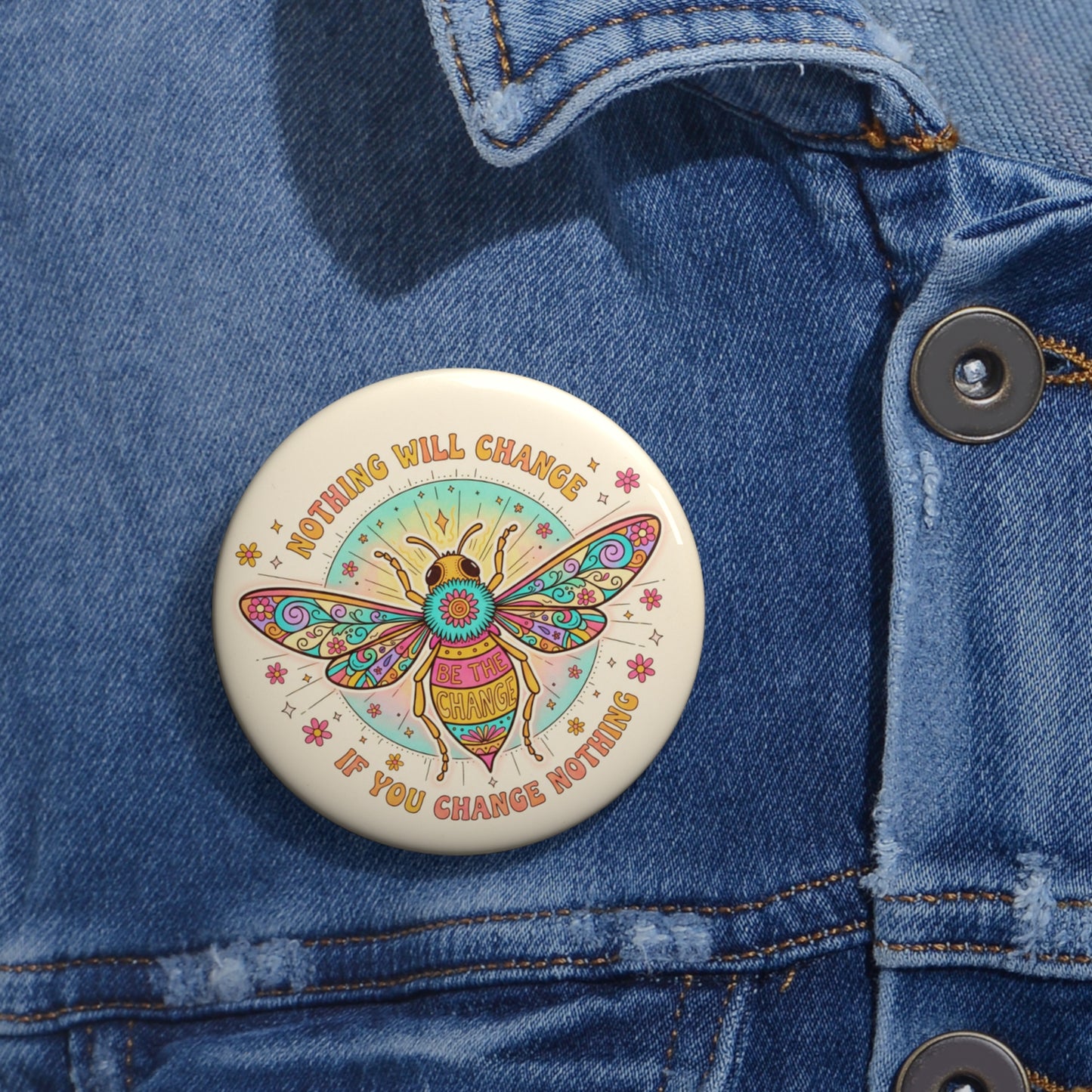 Colorful Bee Inspirational Pin Buttons for Change