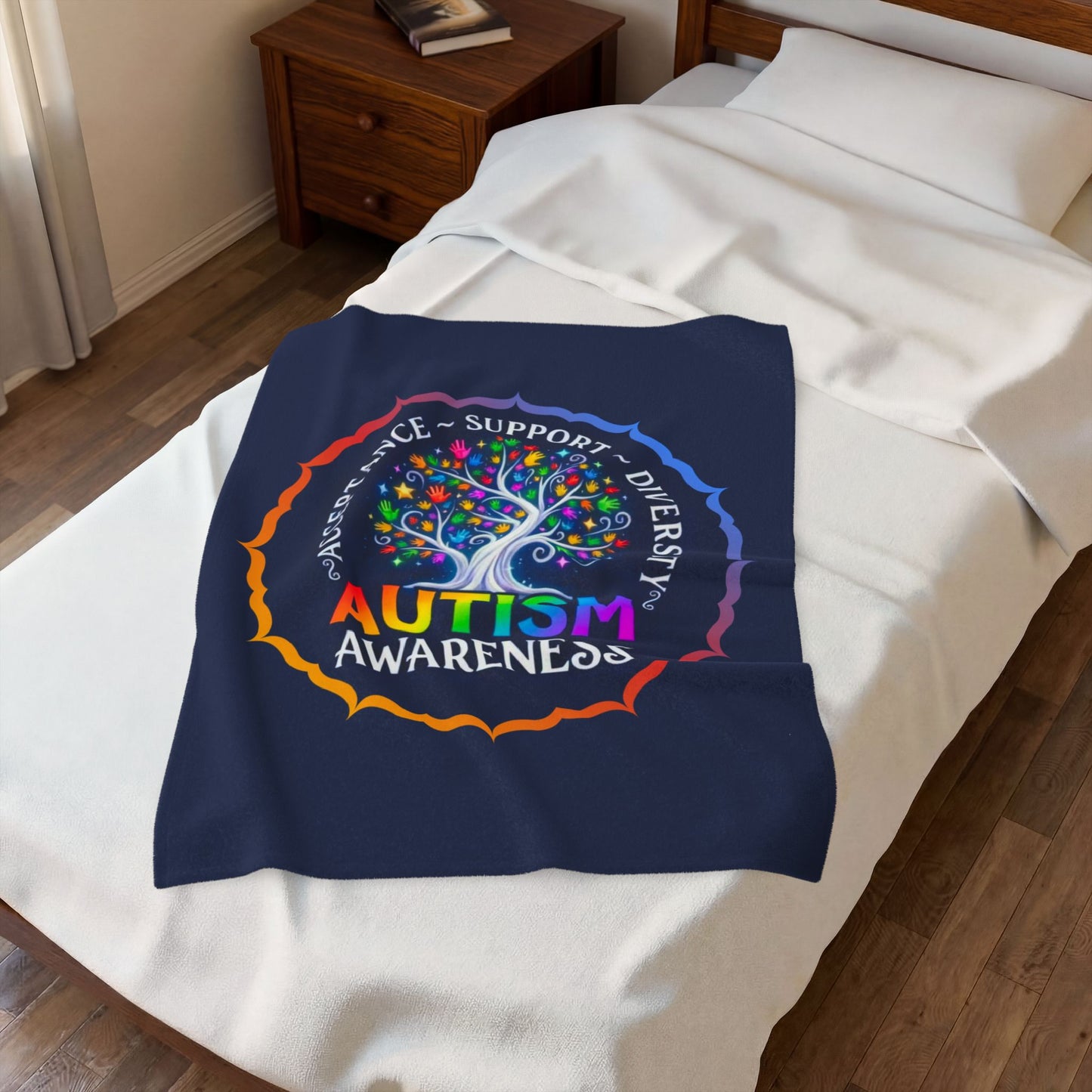 Velveteen Plush Blanket: "Acceptance-Support-Diversity" Autism Awareness