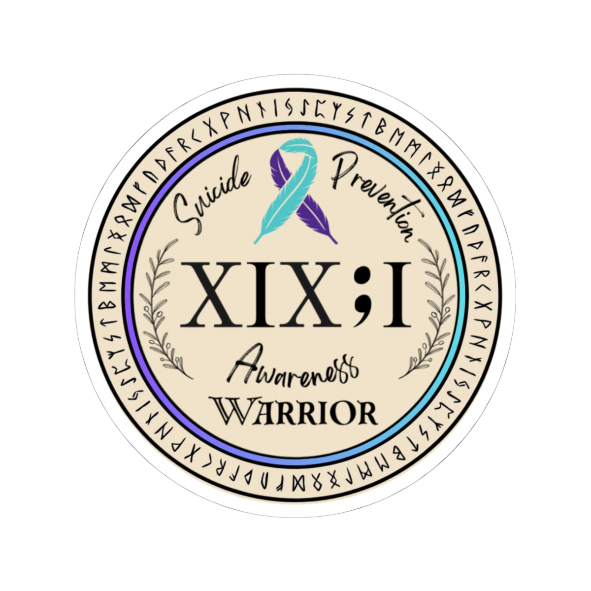 Kiss Cut Sticker: Suicide Awareness Warrior (XIX;I) Teal & Purple Support Ribbon