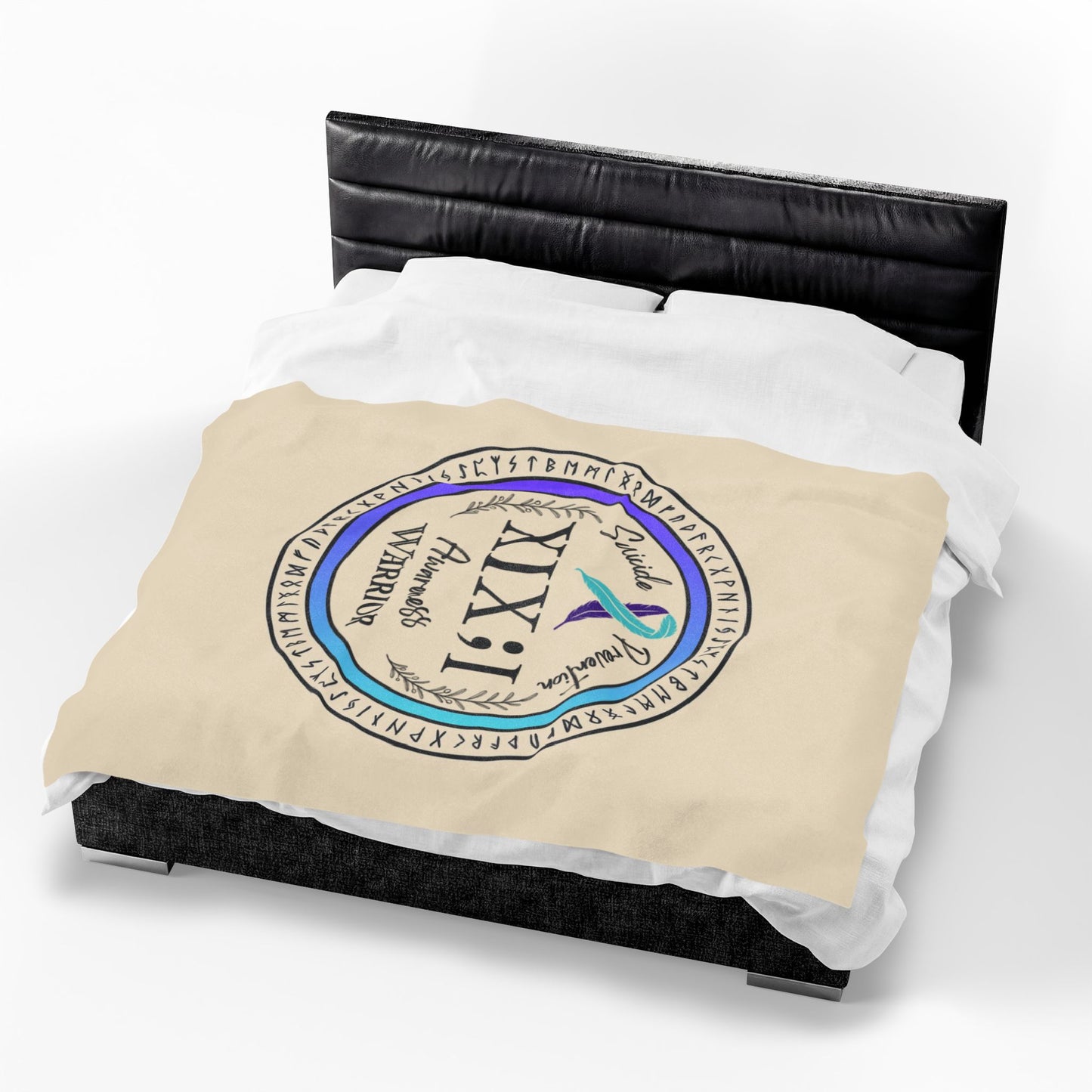 Velveteen Plush Blanket: Suicide Prevention Awareness Warrior XIX;I Teal and Purple Glow