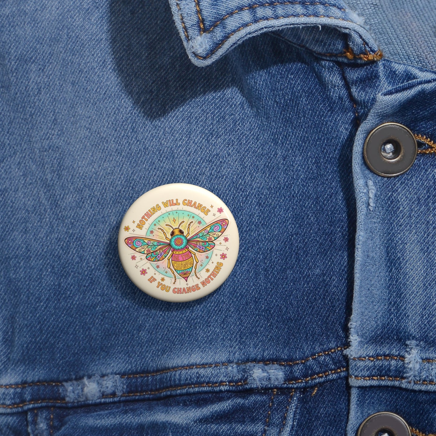 Colorful Bee Inspirational Pin Buttons for Change