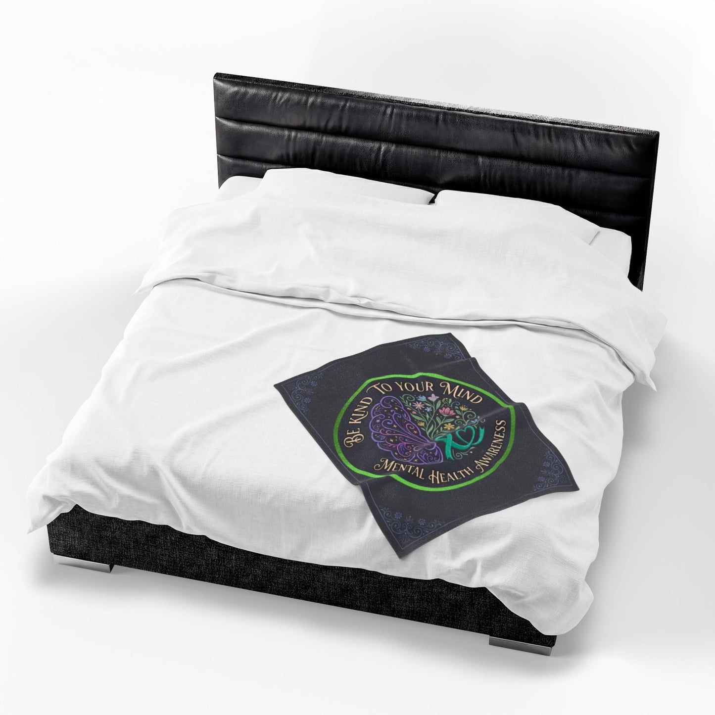 Mental Health Awareness Velveteen Blanket:"Be Kind to Your Mind" Plush Throw