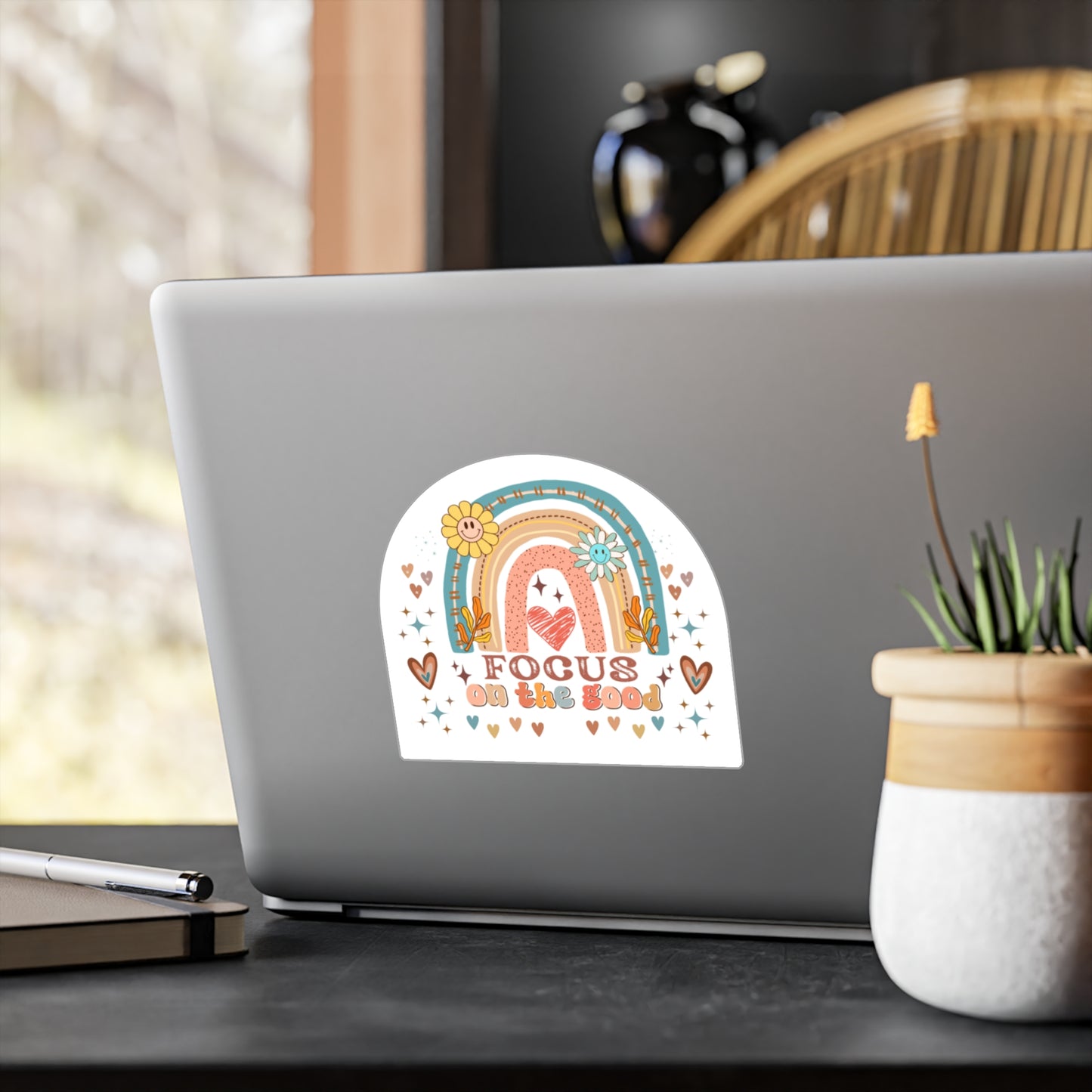 All-Weather Vinyl Decal: “Focus on the Good” Rainbow Heart