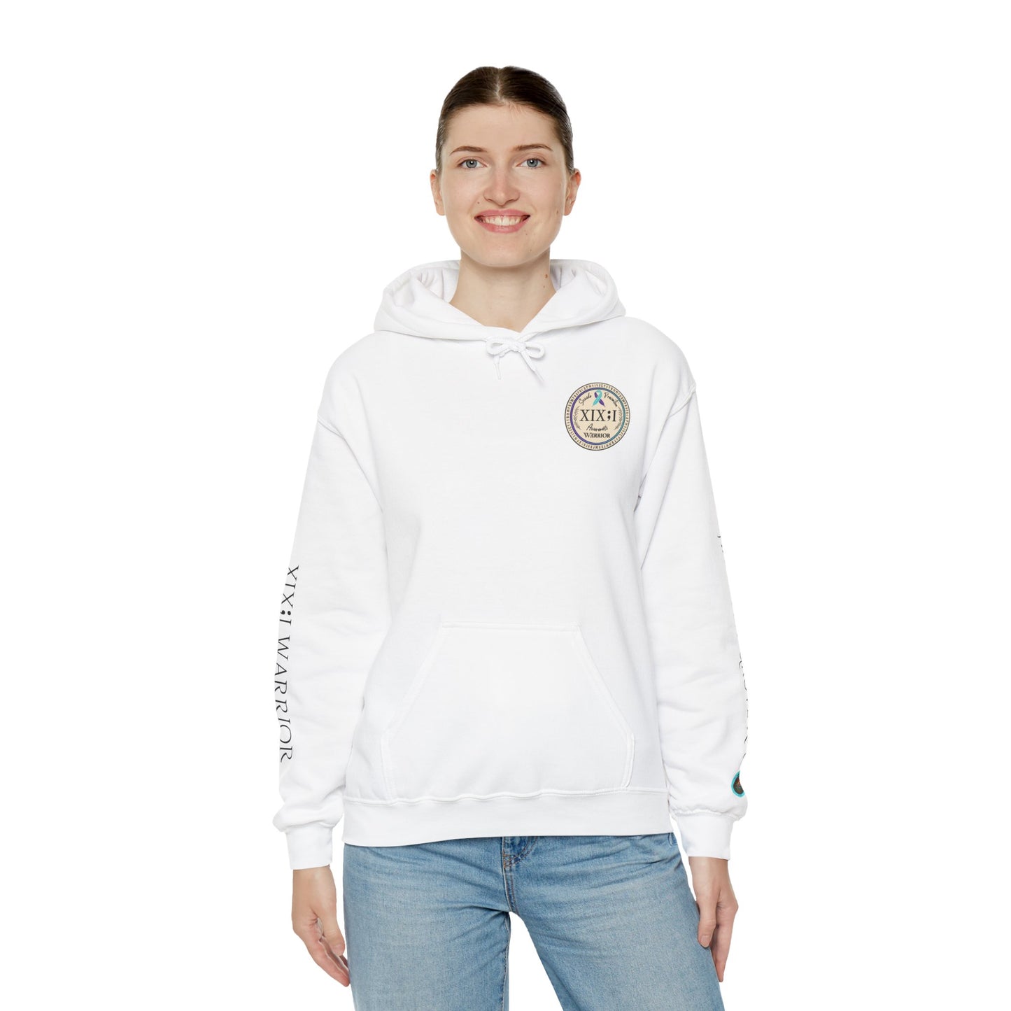 Pullover Hoodie: Suicide Awareness Warrior (XIX;I) Teal & Purple Support Ribbon