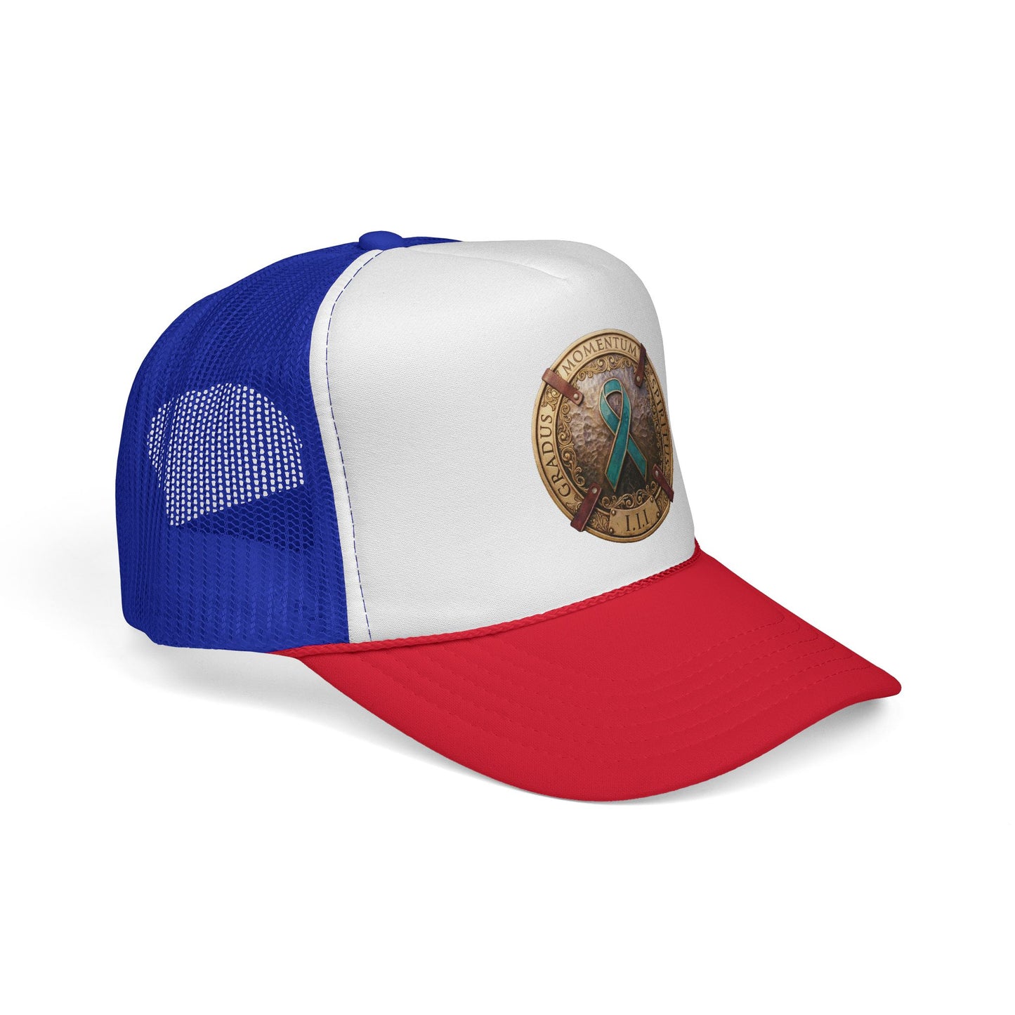 Trucker Hat: "1 Moment • 1 Breath • 1 Step" PTSD Awareness Teal Support Ribbon