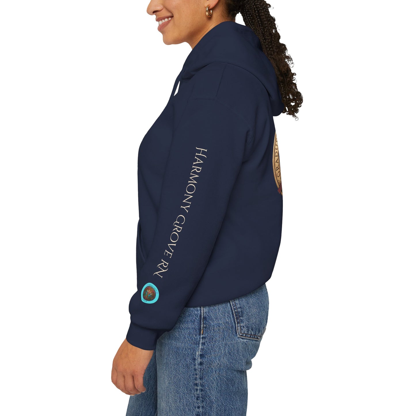 Pullover  Hoodie: "1 Momentum (Moment), 1 Spiritus (Breath), 1 Gradus (Step)" PTSD Awareness Teal Support Ribbon