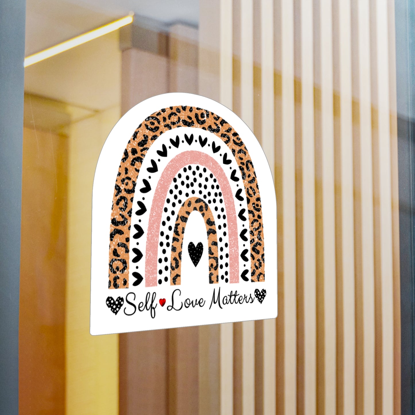 All-Weather Vinyl Decal: "Self Love Matters" Leopard Rainbow