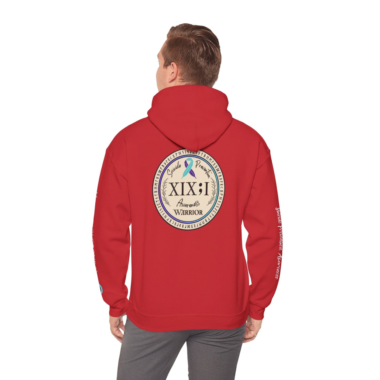 Pullover Hoodie: Suicide Awareness Warrior (XIX;I) Teal & Purple Support Ribbon