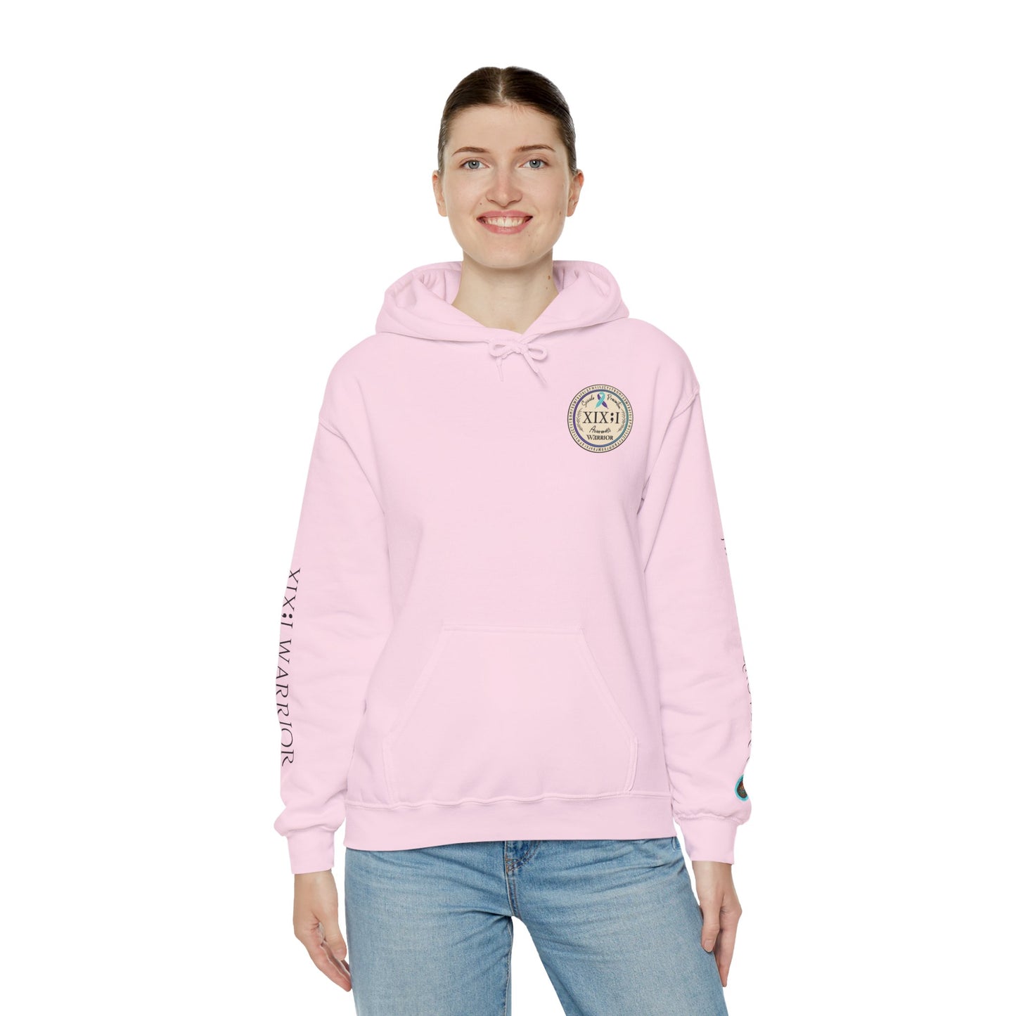 Pullover Hoodie: Suicide Awareness Warrior (XIX;I) Teal & Purple Support Ribbon