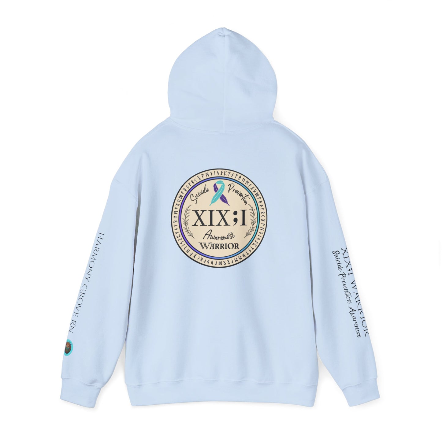 Pullover Hoodie: Suicide Awareness Warrior (XIX;I) Teal & Purple Support Ribbon