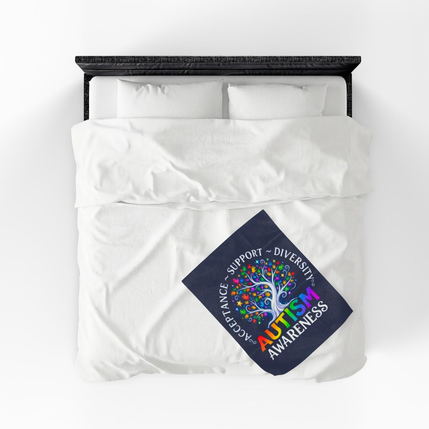 Autism Awareness Velveteen Plush Blanket "Acceptance • Support • Diversity" Rainbow Tree