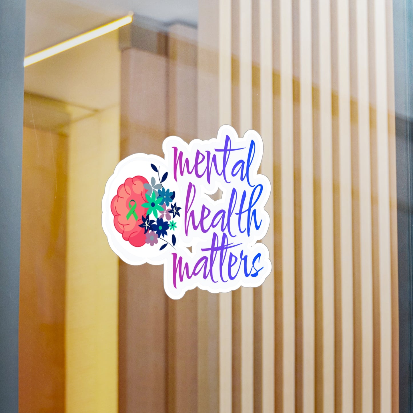 All-Weather Vinyl Decal: Mental Health Matters with Brain & Floral Design