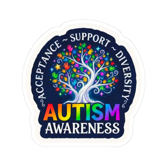 Kiss-Cut Sticker: "Acceptance • Support • Diversity" Autism Awareness Rainbow Tree