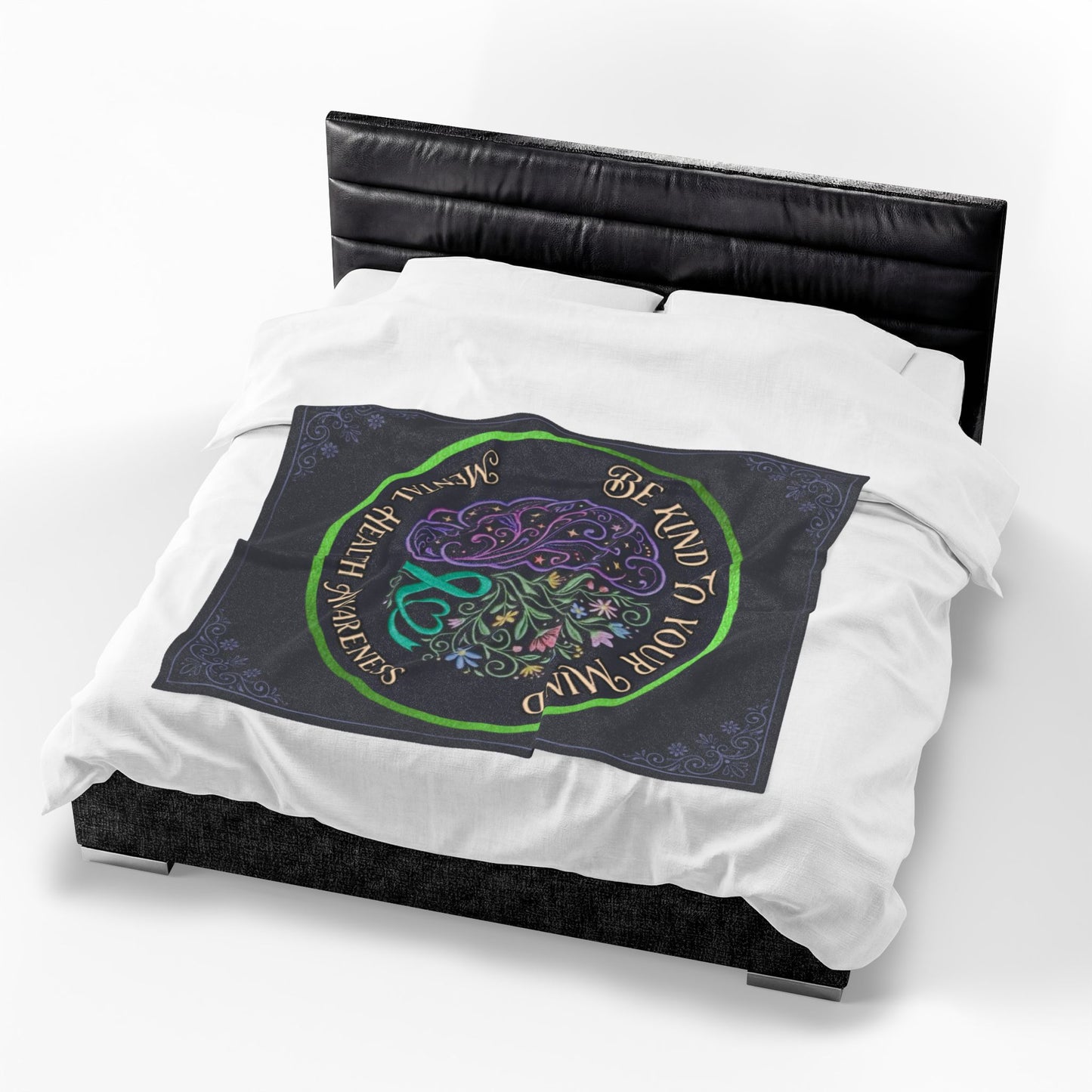 Mental Health Awareness Velveteen Blanket:"Be Kind to Your Mind" Plush Throw