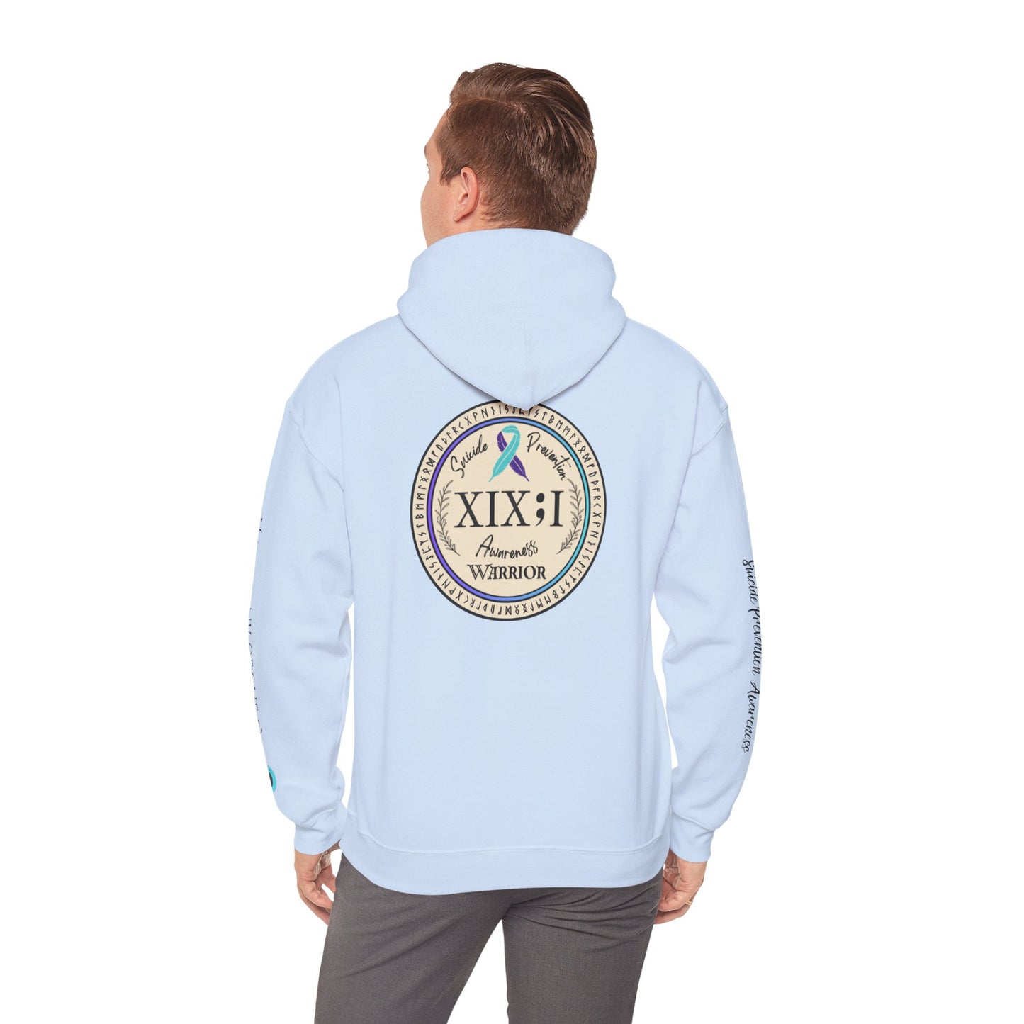Pullover Hoodie: Suicide Awareness Warrior (XIX;I) Teal & Purple Support Ribbon