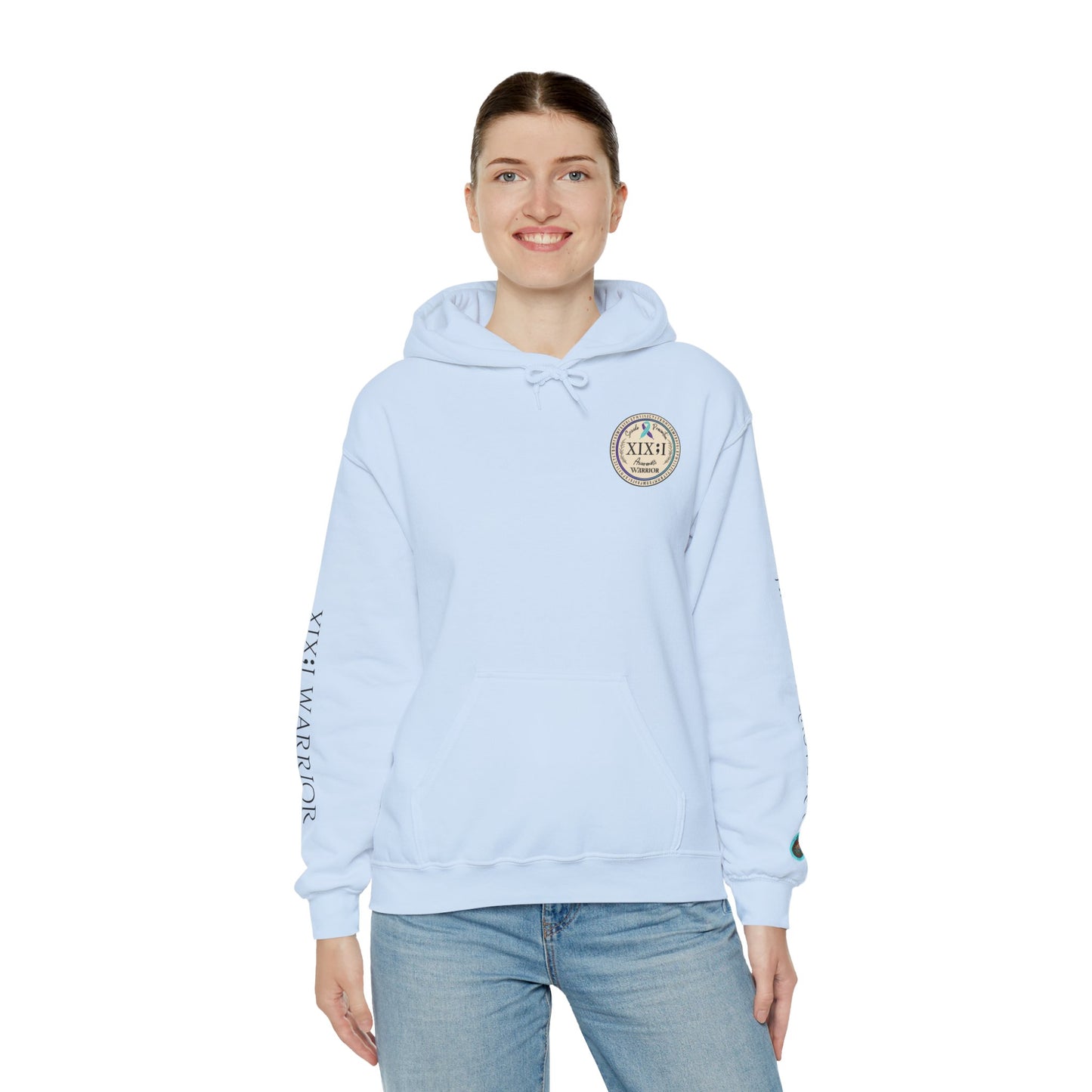 Pullover Hoodie: Suicide Awareness Warrior (XIX;I) Teal & Purple Support Ribbon